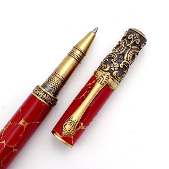 Maroon and Gold TruStone Victorian Antique Gold Fountain or Pen — Woodnotch