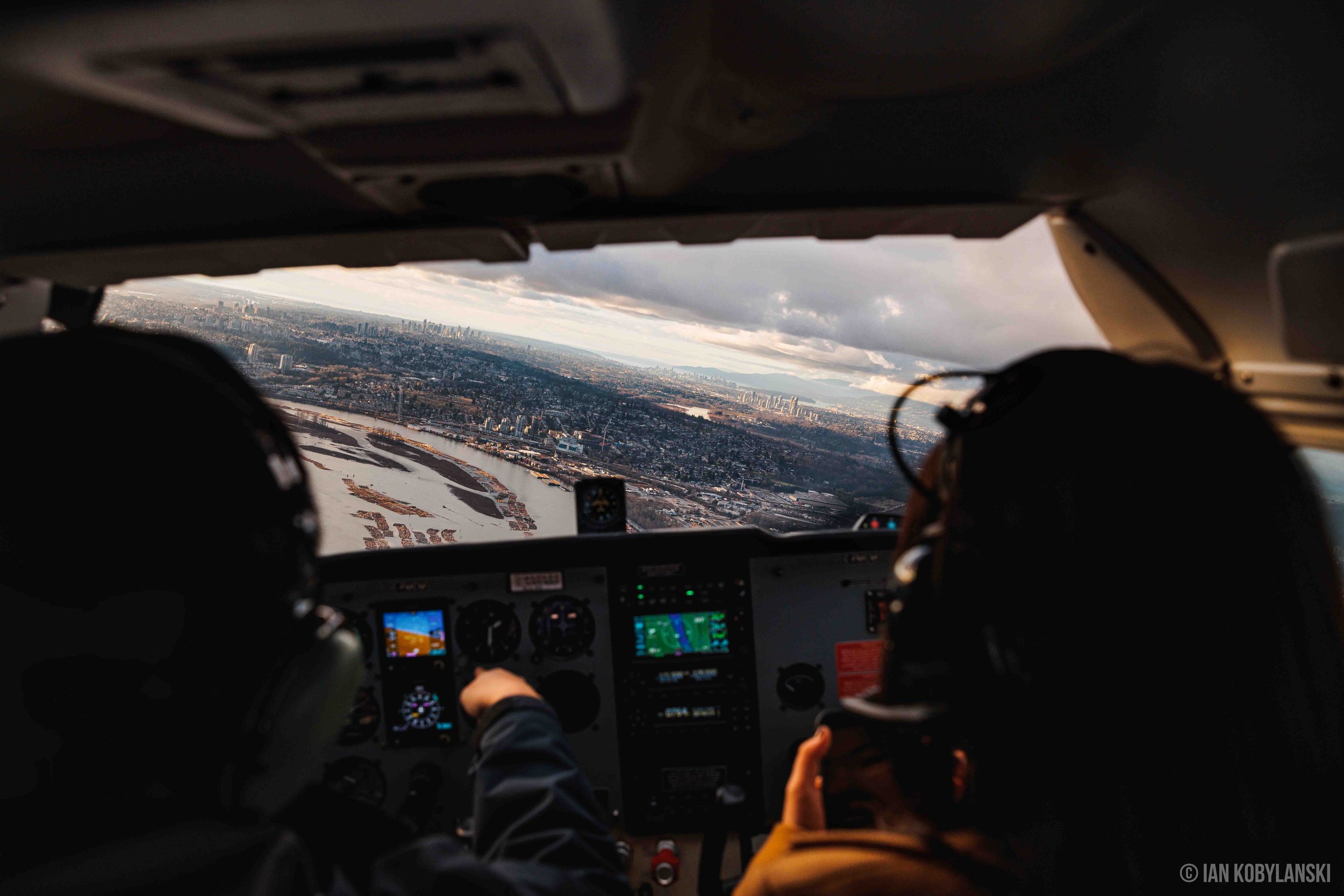  From the cockpit of our plane, facing downtown Vancouver and beyond. 