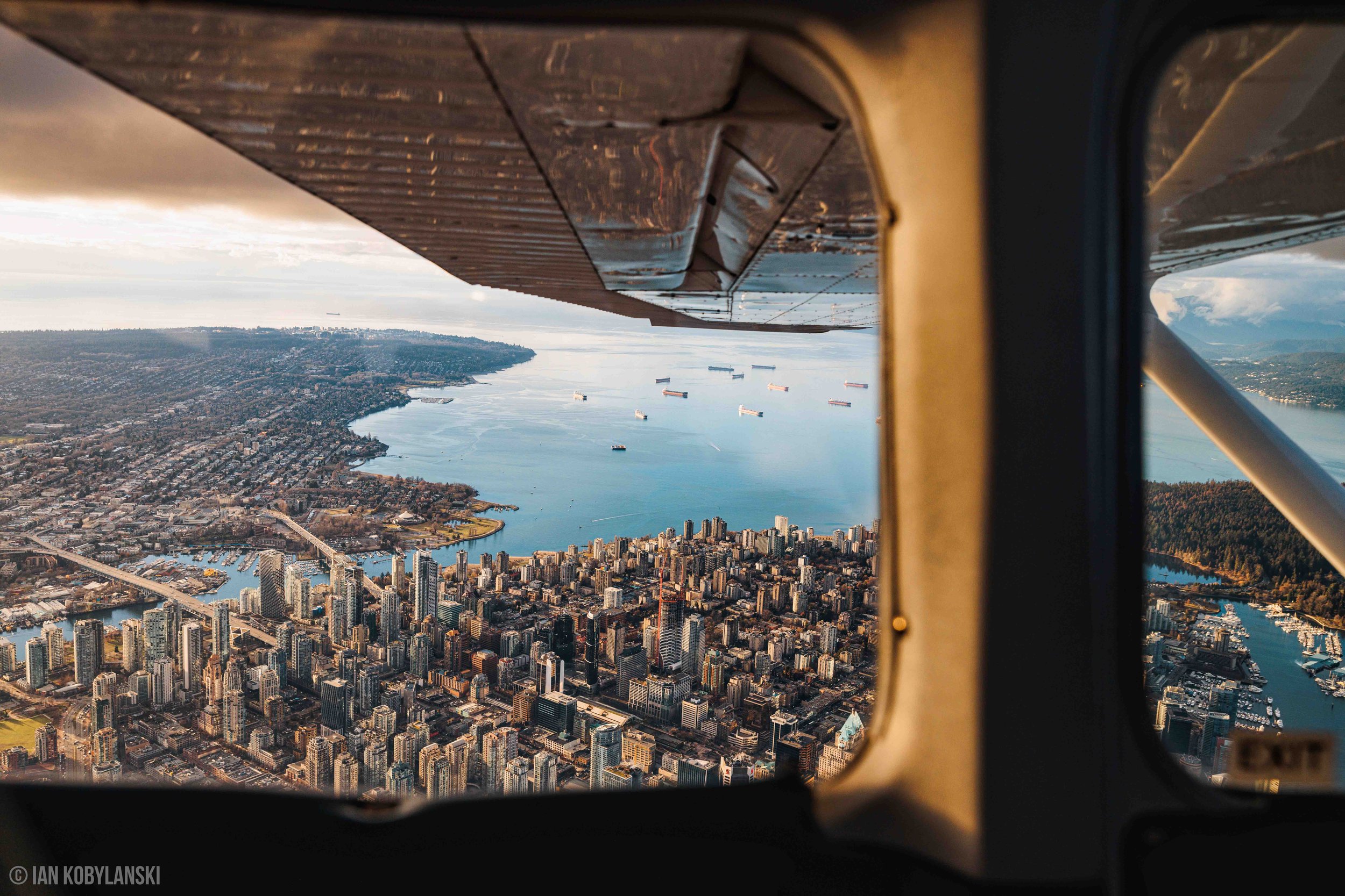Aerial view of Vancouver (BC) from a plane window