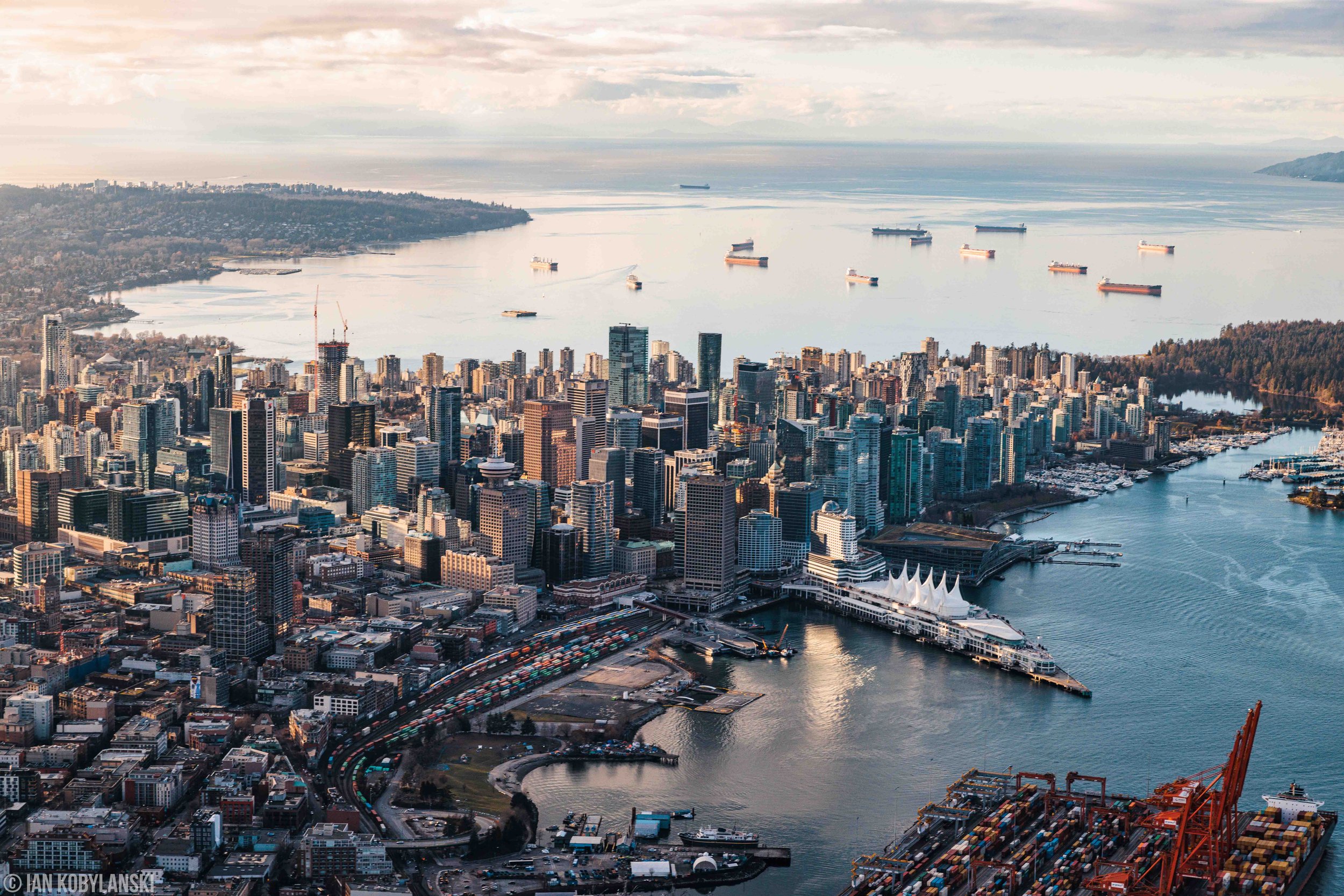   “Vancouver Port Sunset” . Vancouver’s downtown port and harbour, welcoming container ships from across the world.  Available as a fine art print here.  