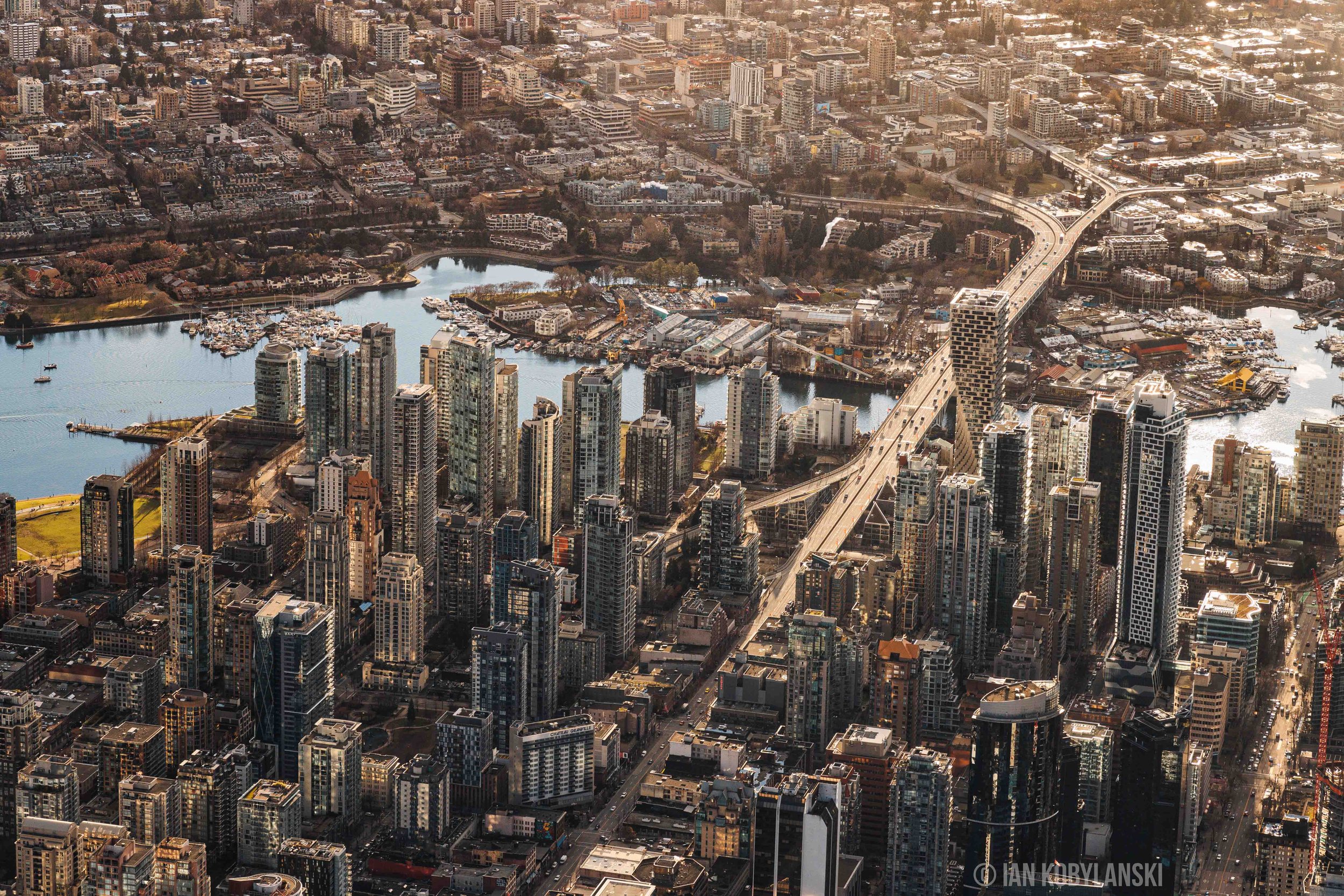  Vancouver’s Granville bridge at sunset, with the Vancouver House building as the highlight along with the north side of Granville Island. 