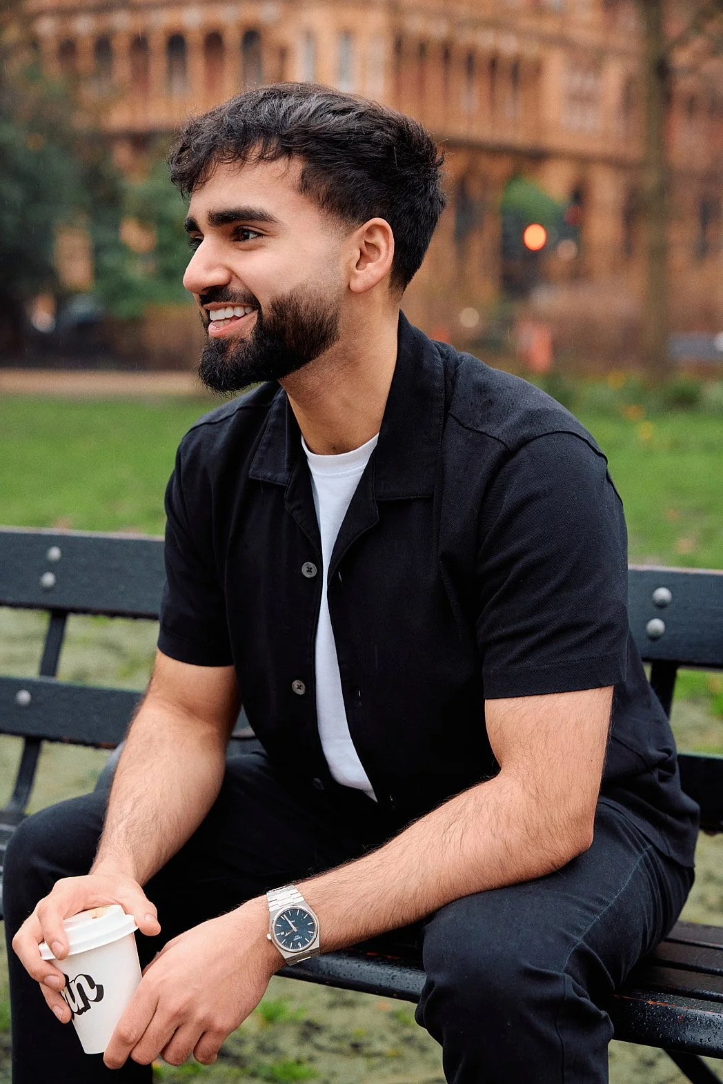Dating Photography | Park Bench and Coffee Portrait
