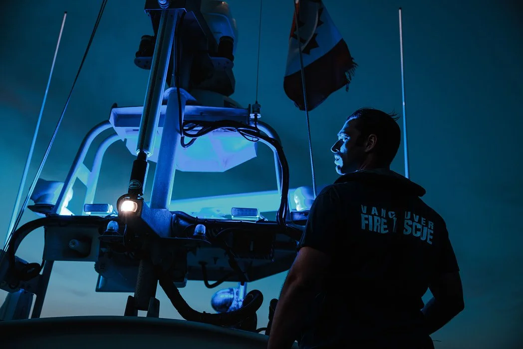 Advertising Photographer London | Vancouver Fire Department Documented for Firetruck Manufacturer Rosenbauer - Blue Marine Light
