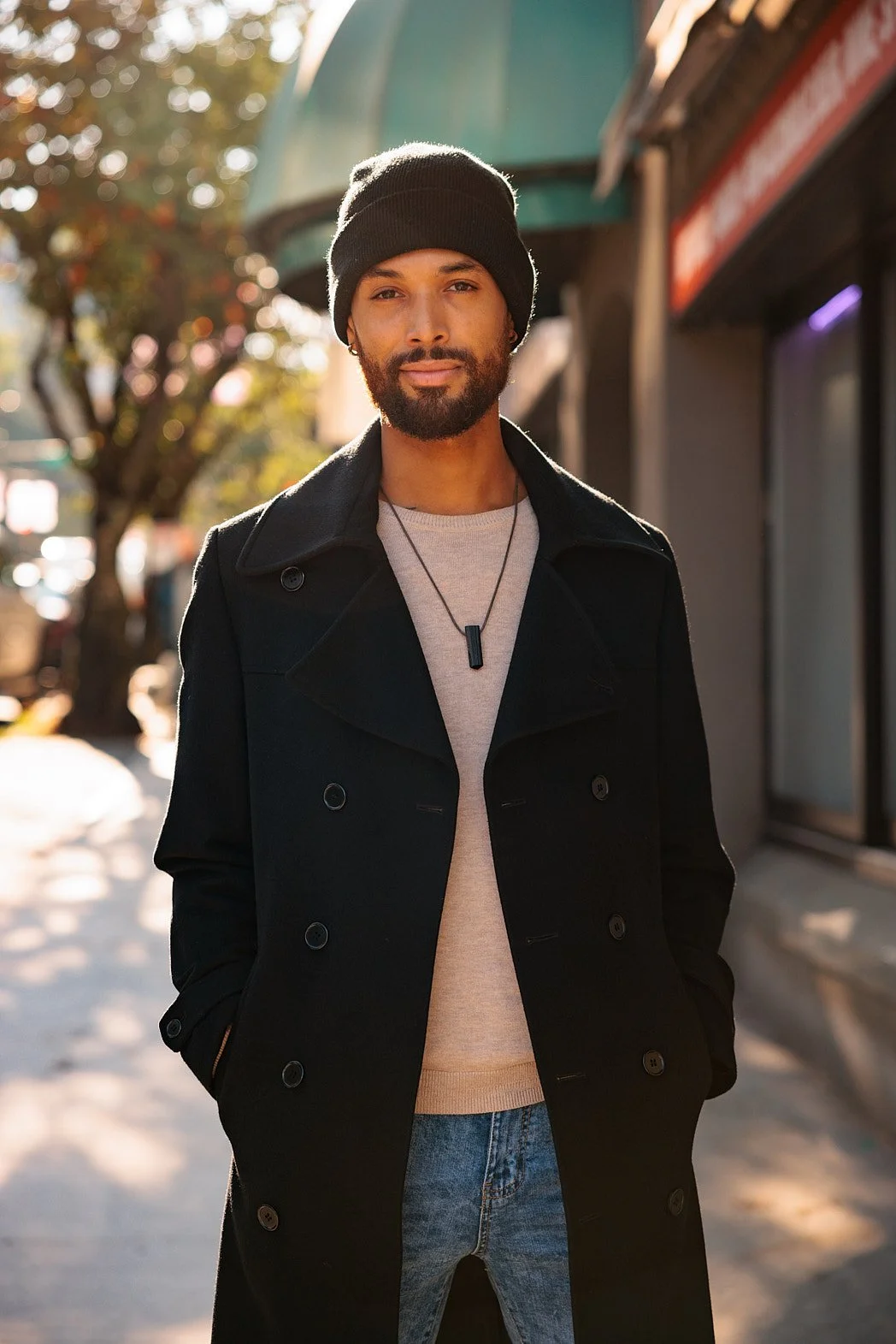 Dating Photographer London | Backlit Sidewalk Portrait