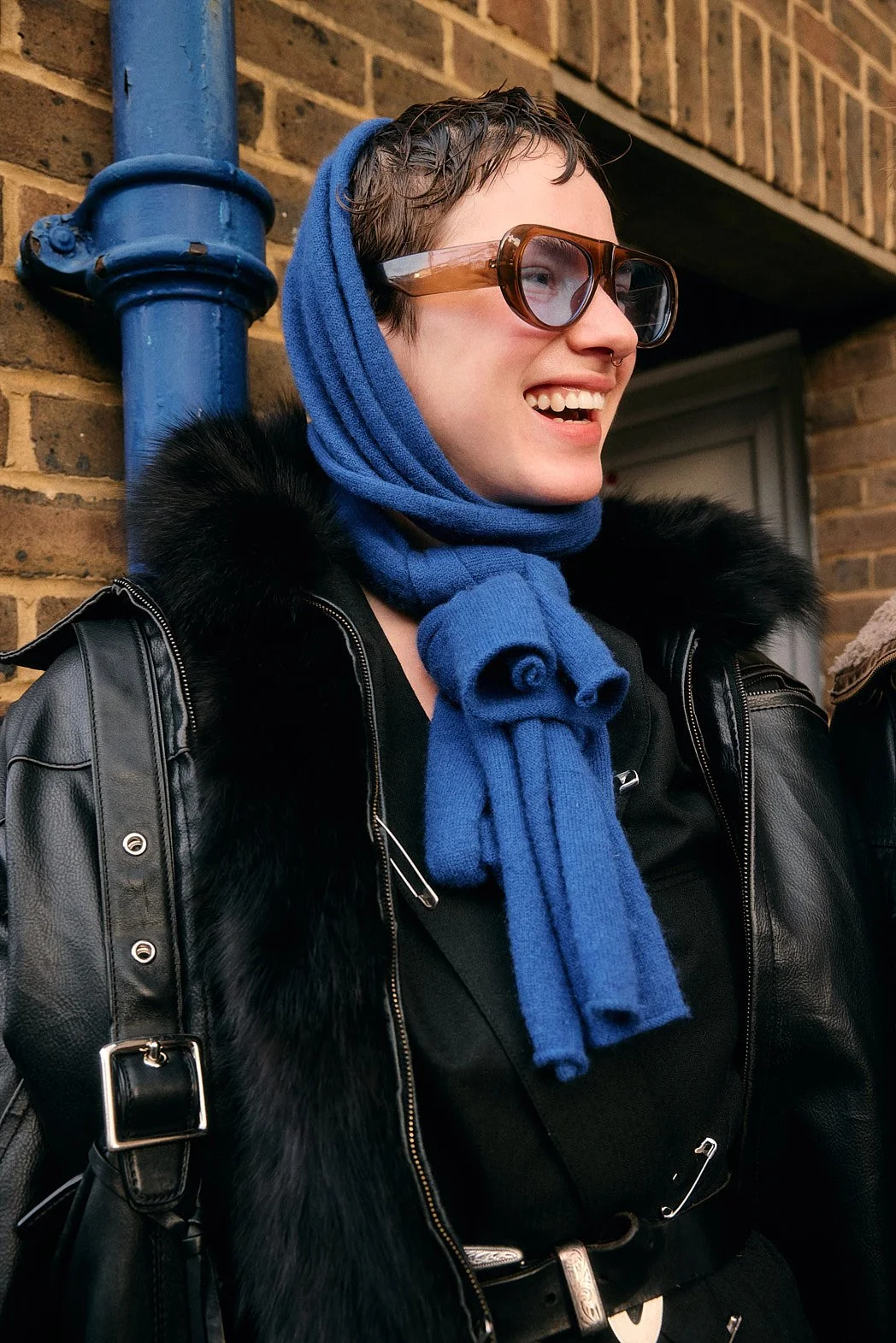 Advertising Photographer London | “Spotted by Pinterest” London Fashion Week Street Style Campaign - Blue Scarf Smile