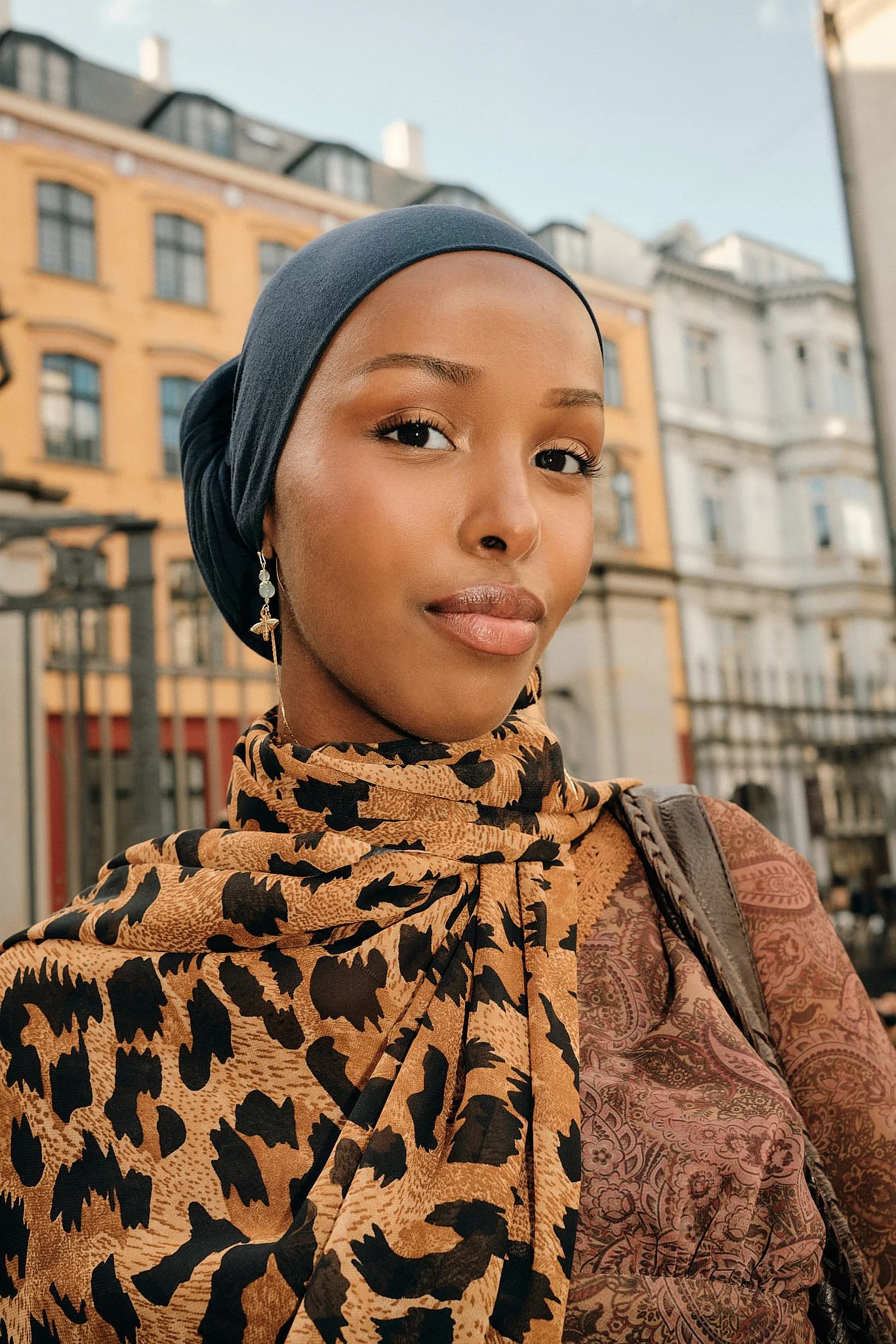 Portrait Photographer London | Leopard Print Street Portrait for Pinterest