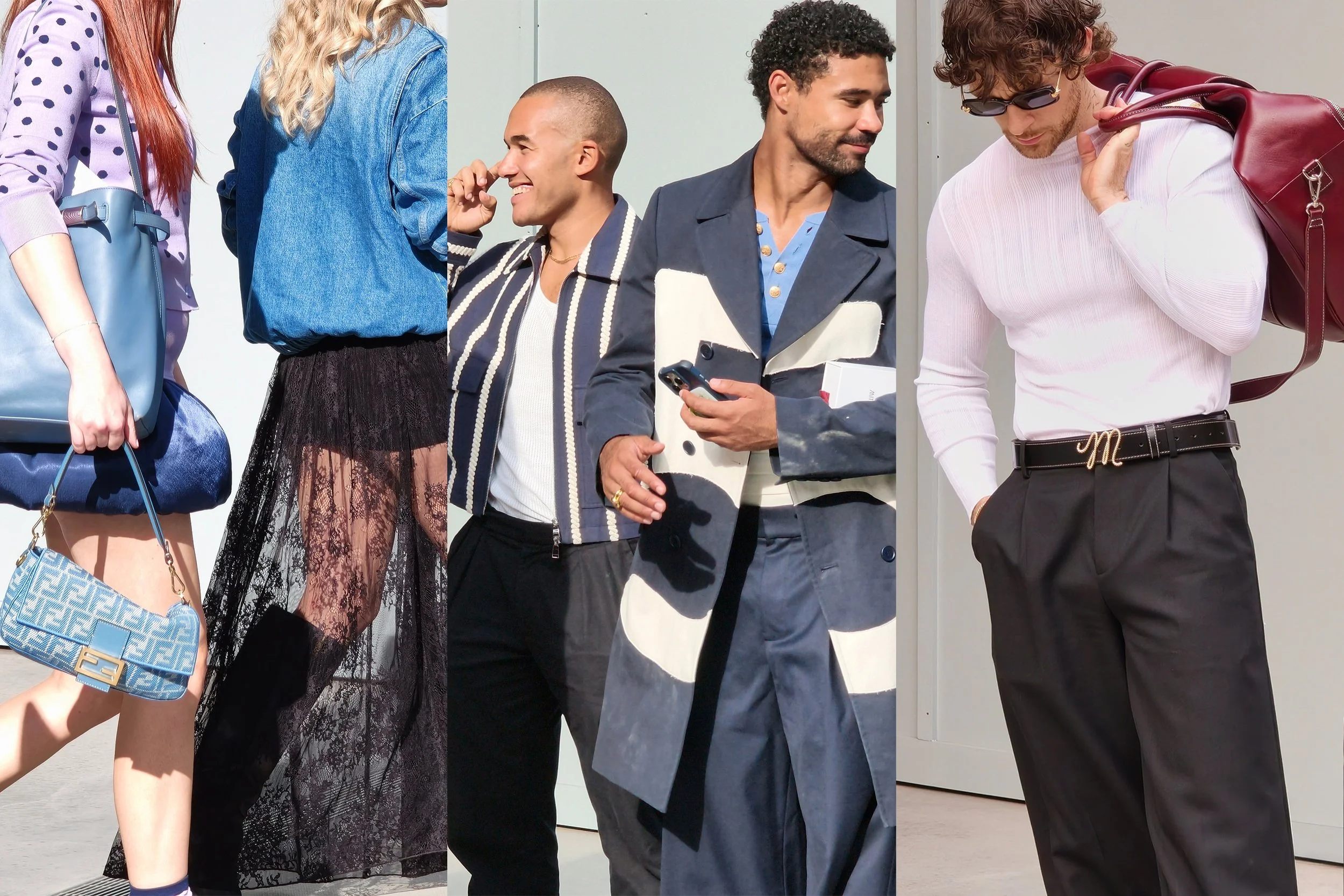 London Fashion Week Street Style | Lace, Stripes and a Burgundy Holdall