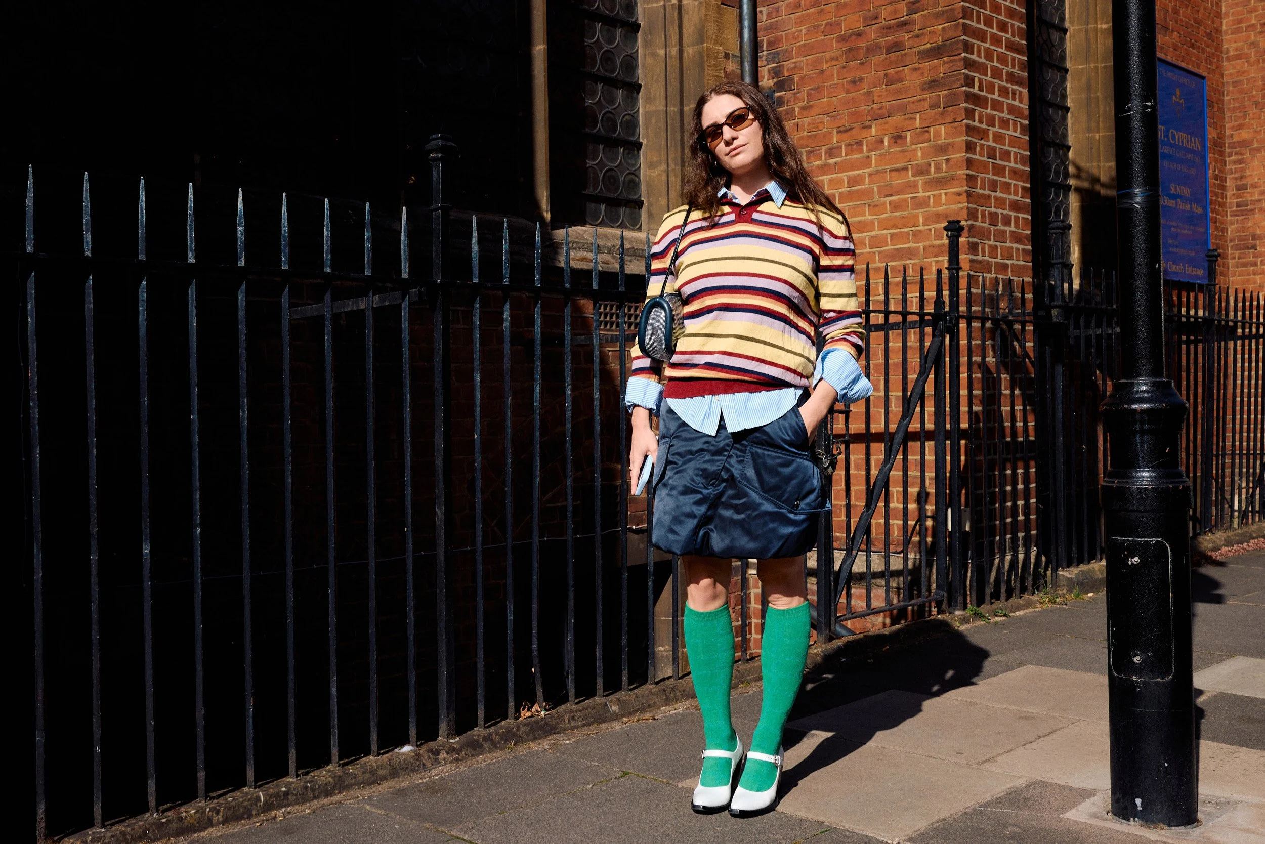 London Fashion Week Street Style | Simona Mezzina in Stripes and Green Socks