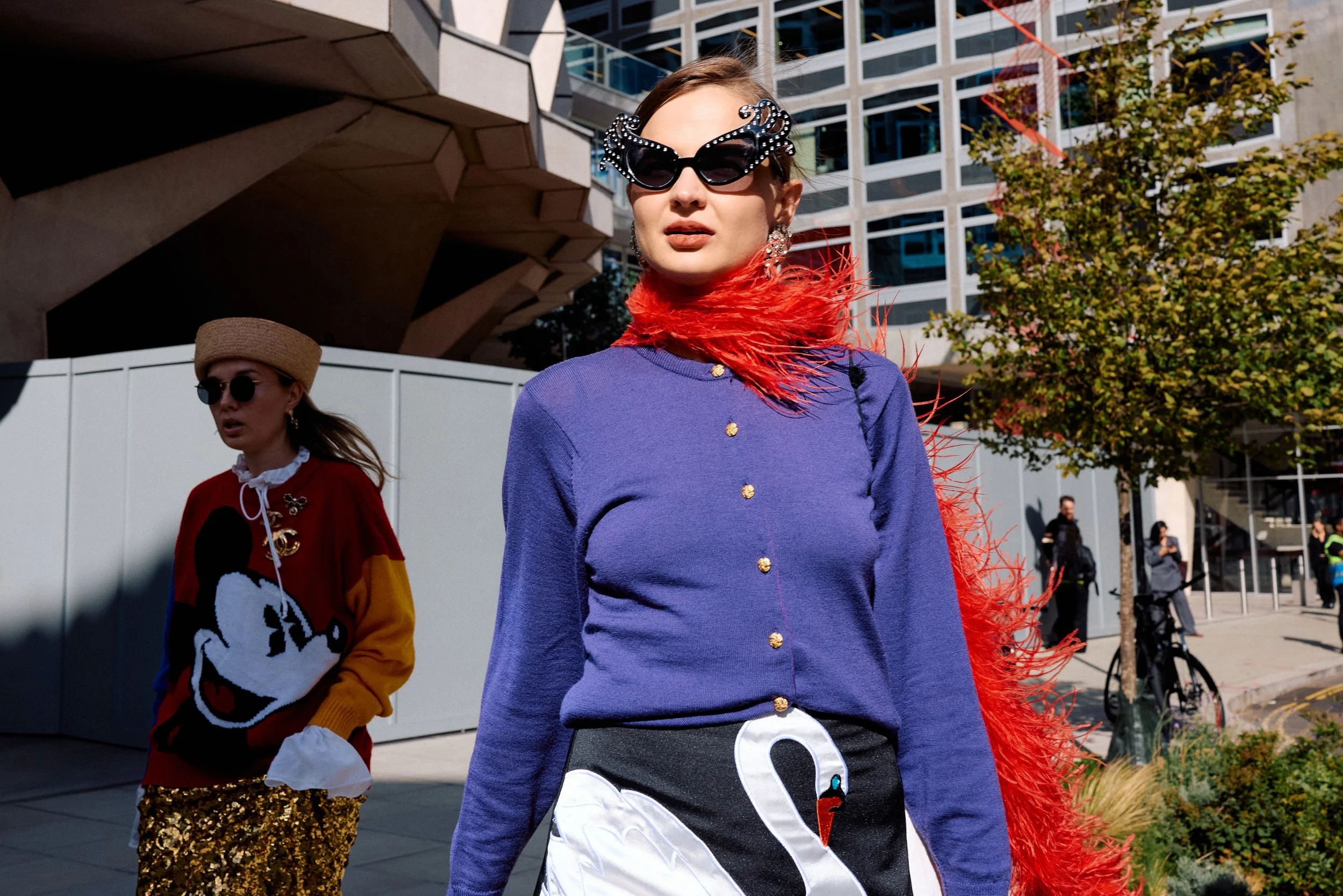 London Fashion Week Street Style | Red Feathers and a Swan Skirt