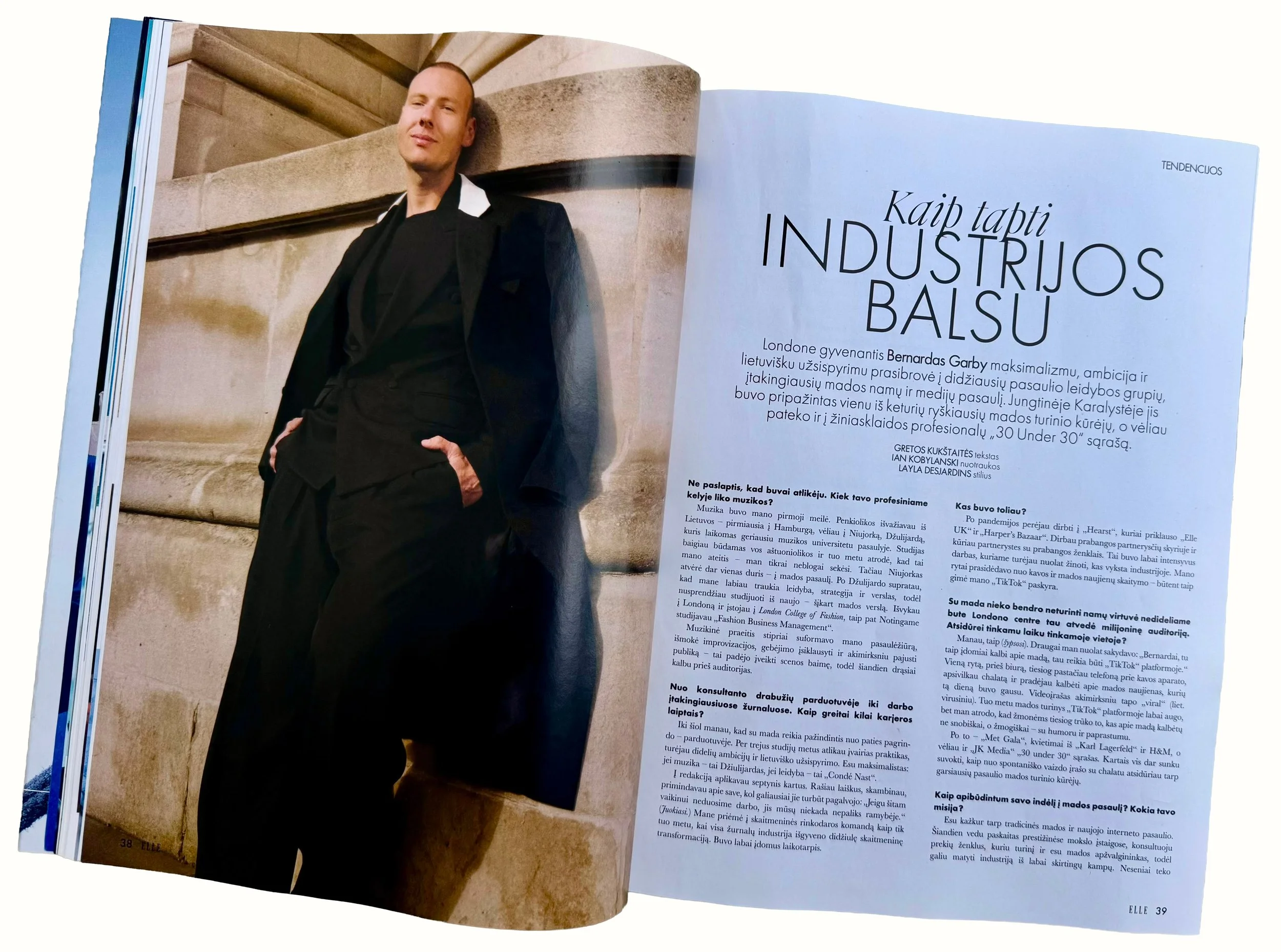 Personal branding photography meets editorial fashion in print magazine feature in ELLE Lithuania’s print issue No. 25 of Bernard Garby