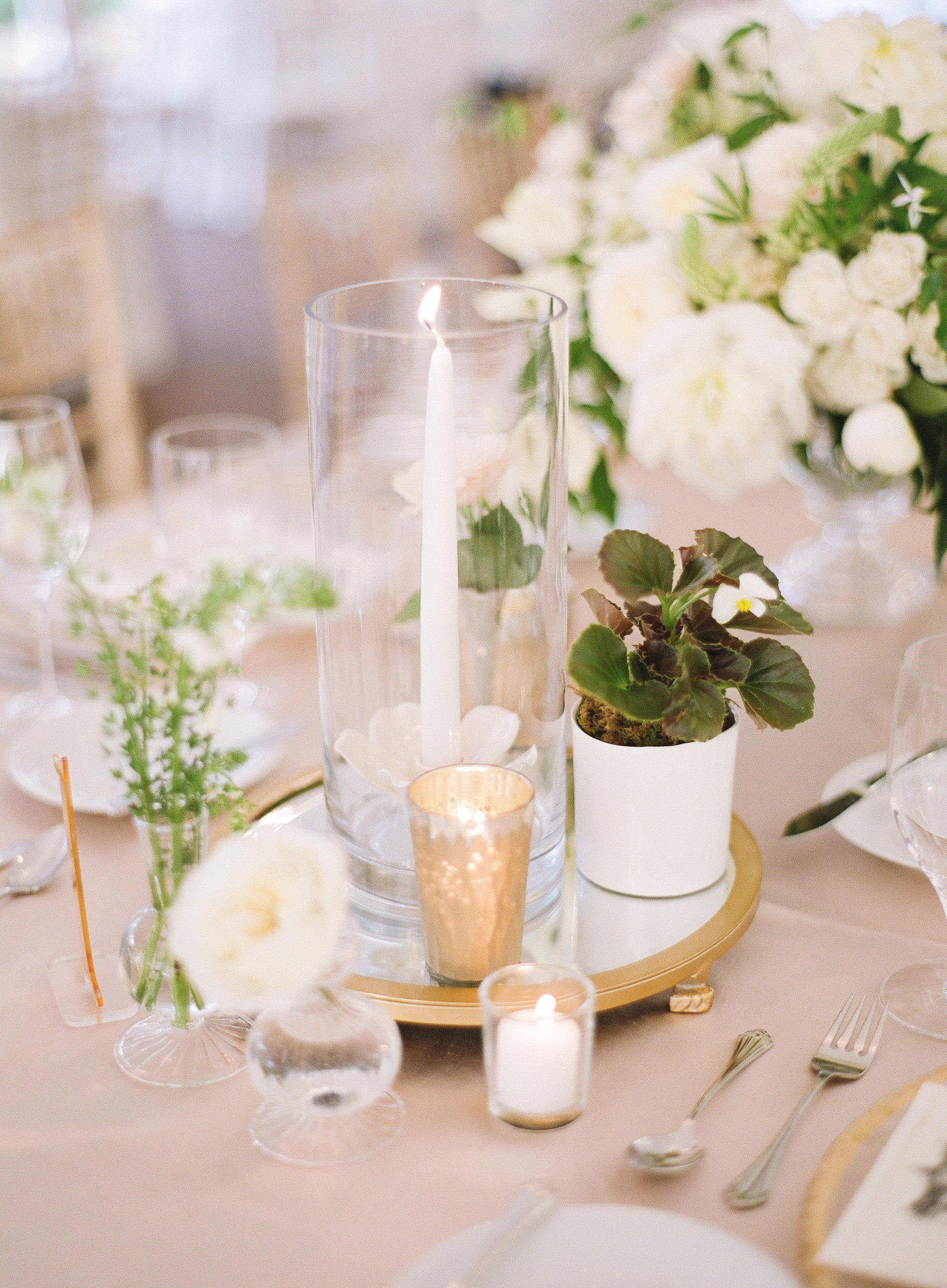 Centerpiece setting vase with glass frog and candle holders