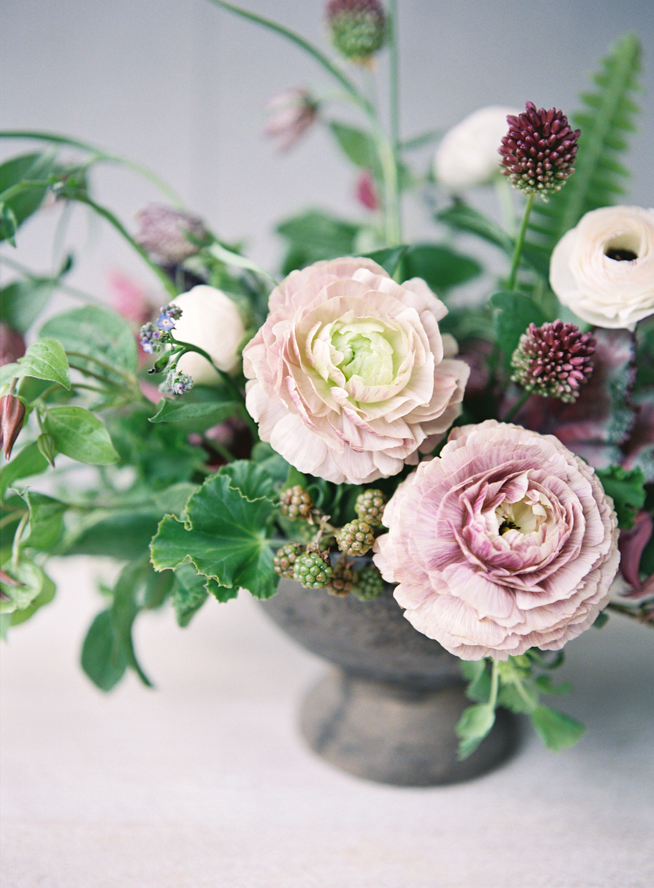 18 Silk Allium & Billy Button Flower Arrangement w/Glass Vase