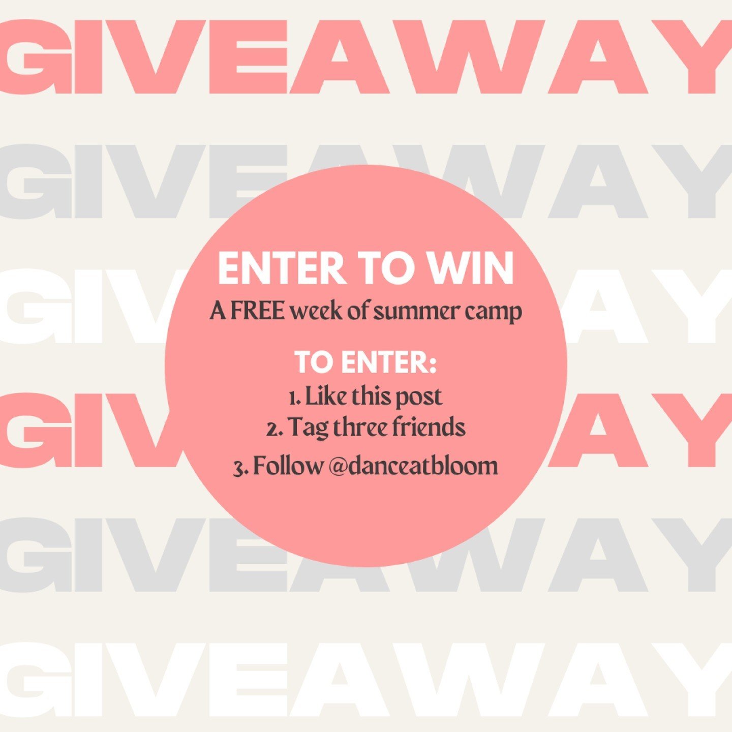 💫SUMMER CAMP GIVEAWAY! 💫

✨ To enter ✨
1. Like this post
2. Tag three friends
3. Follow us @danceatbloom
4. Share this post to your stories and tag @danceatbloom for an extra entry!

Giveaway closes on 4/25/2024 at 7:00PM CST. Good luck to all part