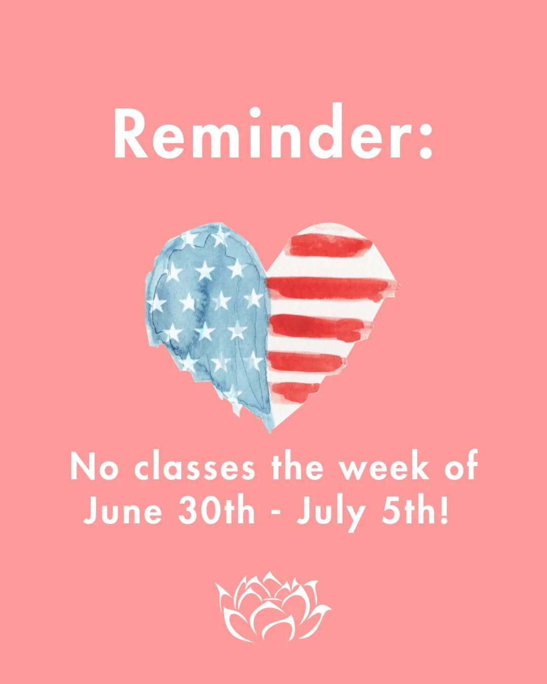Reminder! 🎆 All regular classes are on break next week for the 4th of July!
Camps will still be running Monday - Wednesday, so don&rsquo;t miss out on the fun!

We&rsquo;ll see everyone back in class starting July 7th! 💙❤️🤍