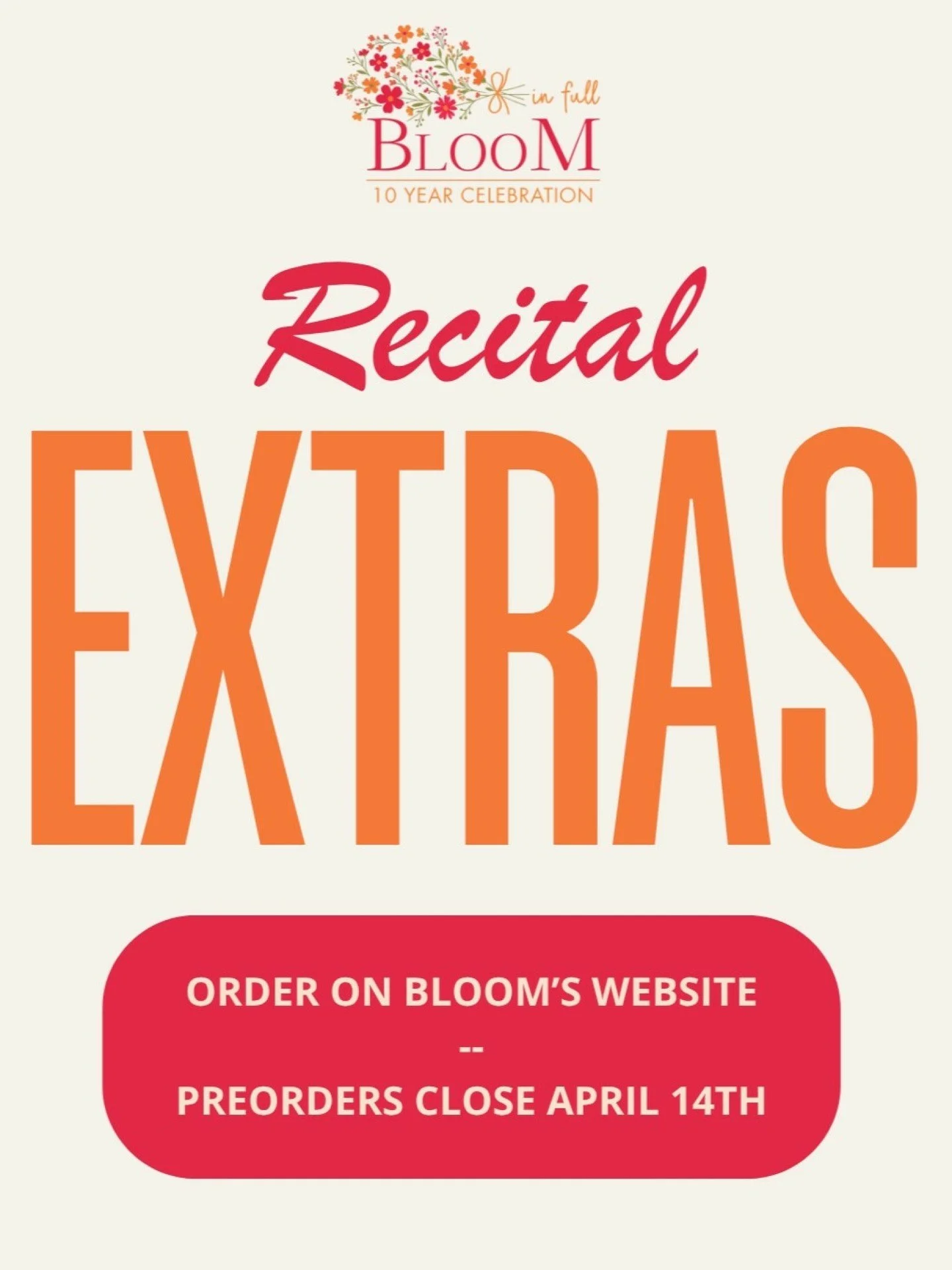 Celebrate your dancer with 2026 Bloom Recital Merch!

Pre-ordering is open now through April 14th! All pre-orders can be placed through Bloom&rsquo;s merch website. Items, including our brand new t-shirts, crewnecks, and bears, will be available for 