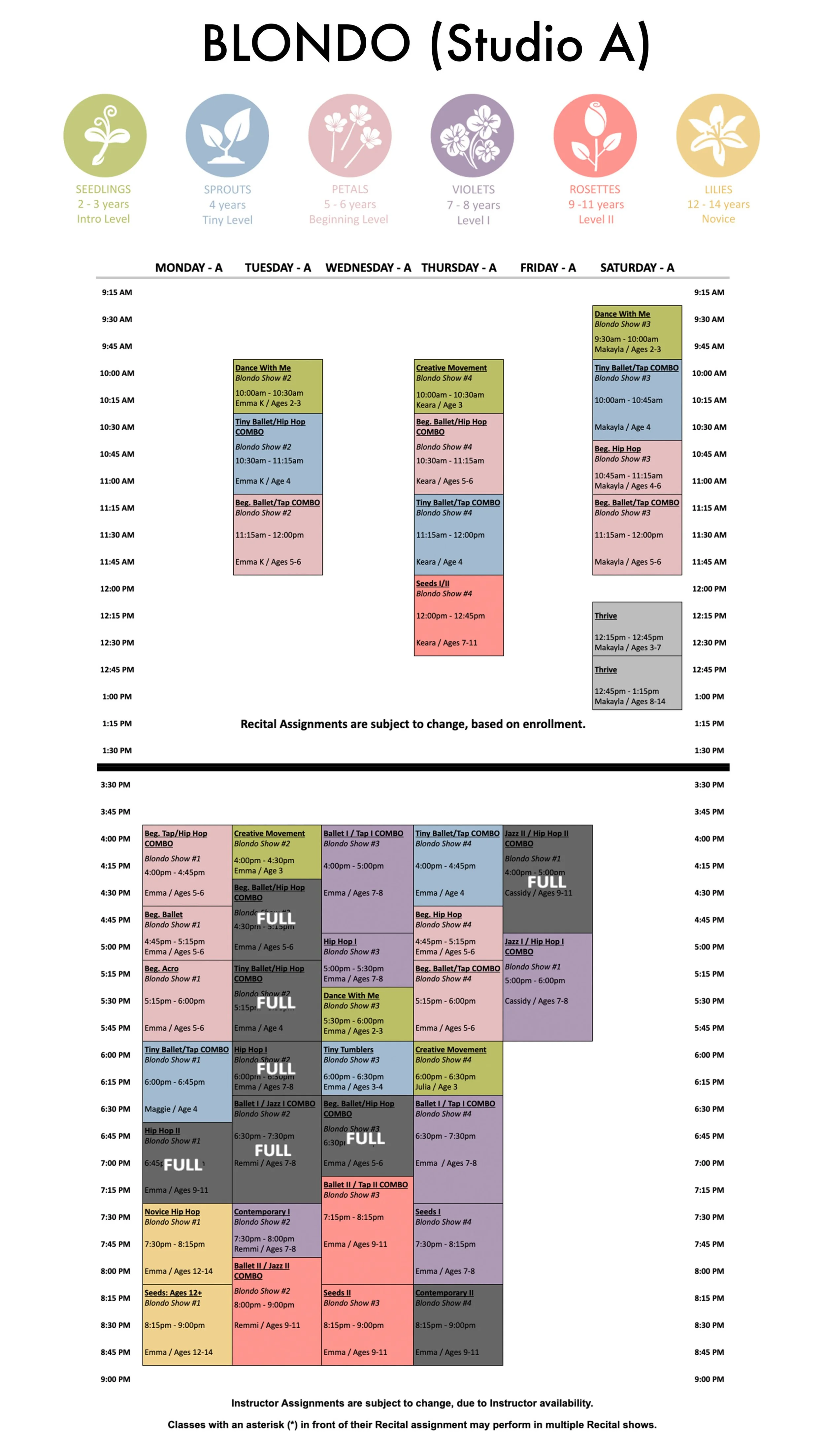 Class Schedule Bloom Dance Studio