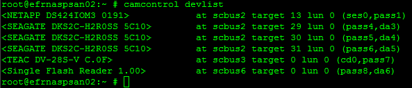Output of camcontrol devlist command.