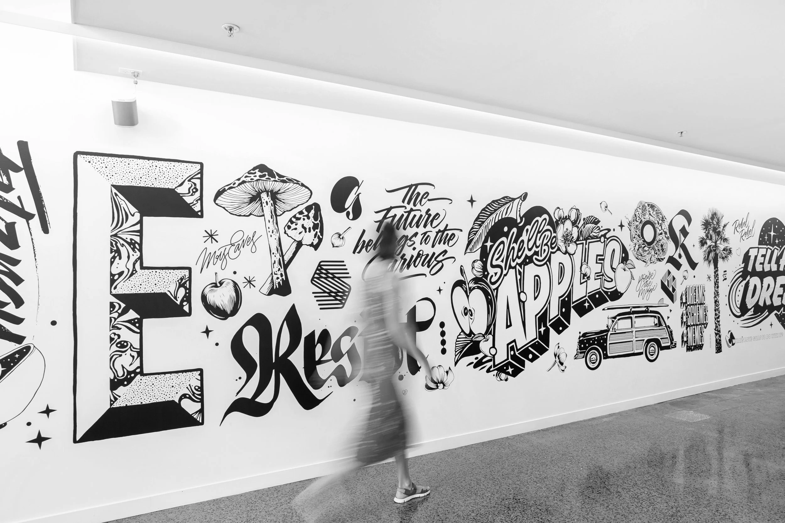 Photographs of Gemma O'Brien's solo show 'Away With Words' for her vinyl shop , printed on site at Jacky Winter.