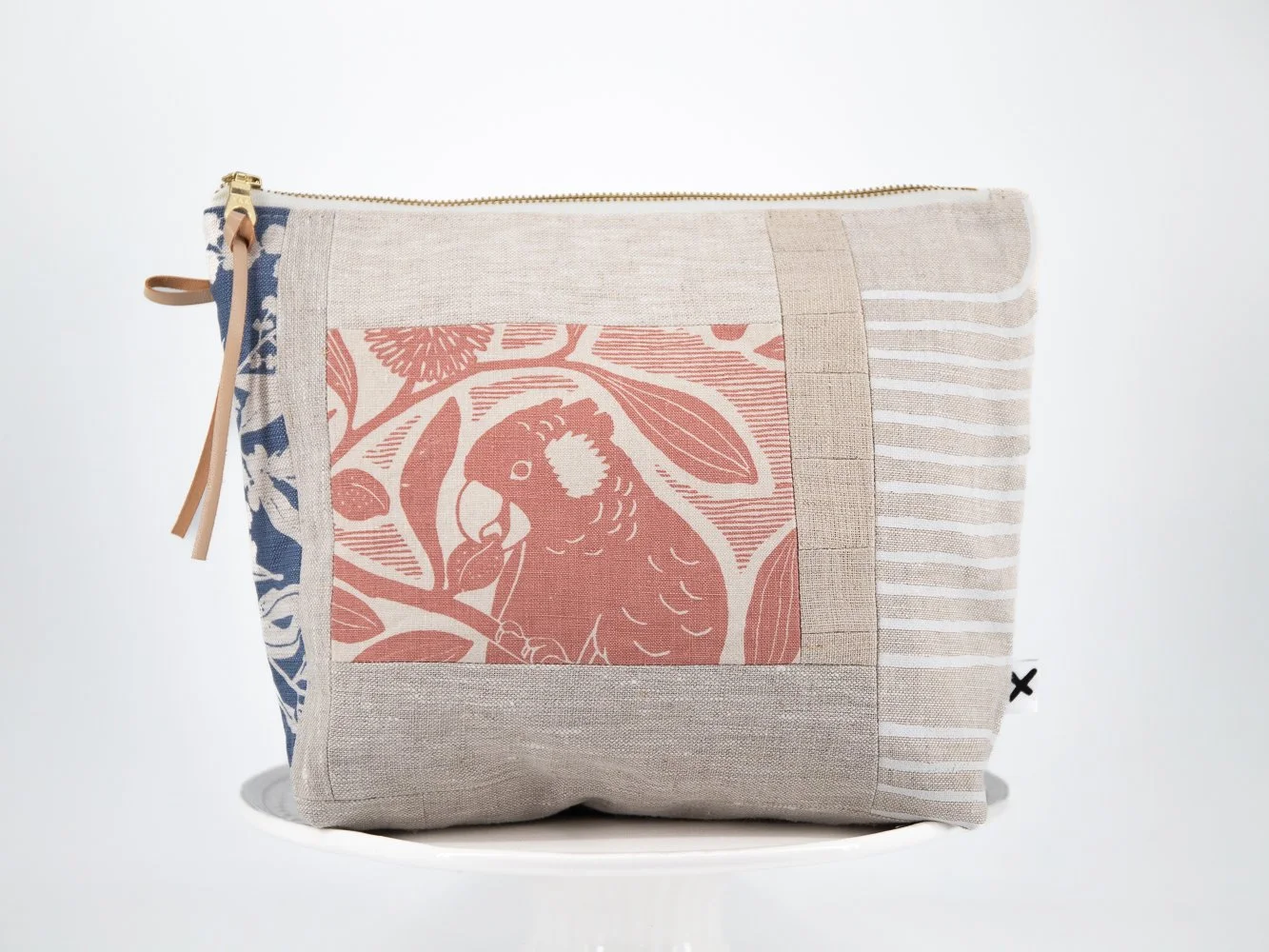 large zipper pouch pink cockatoo patch