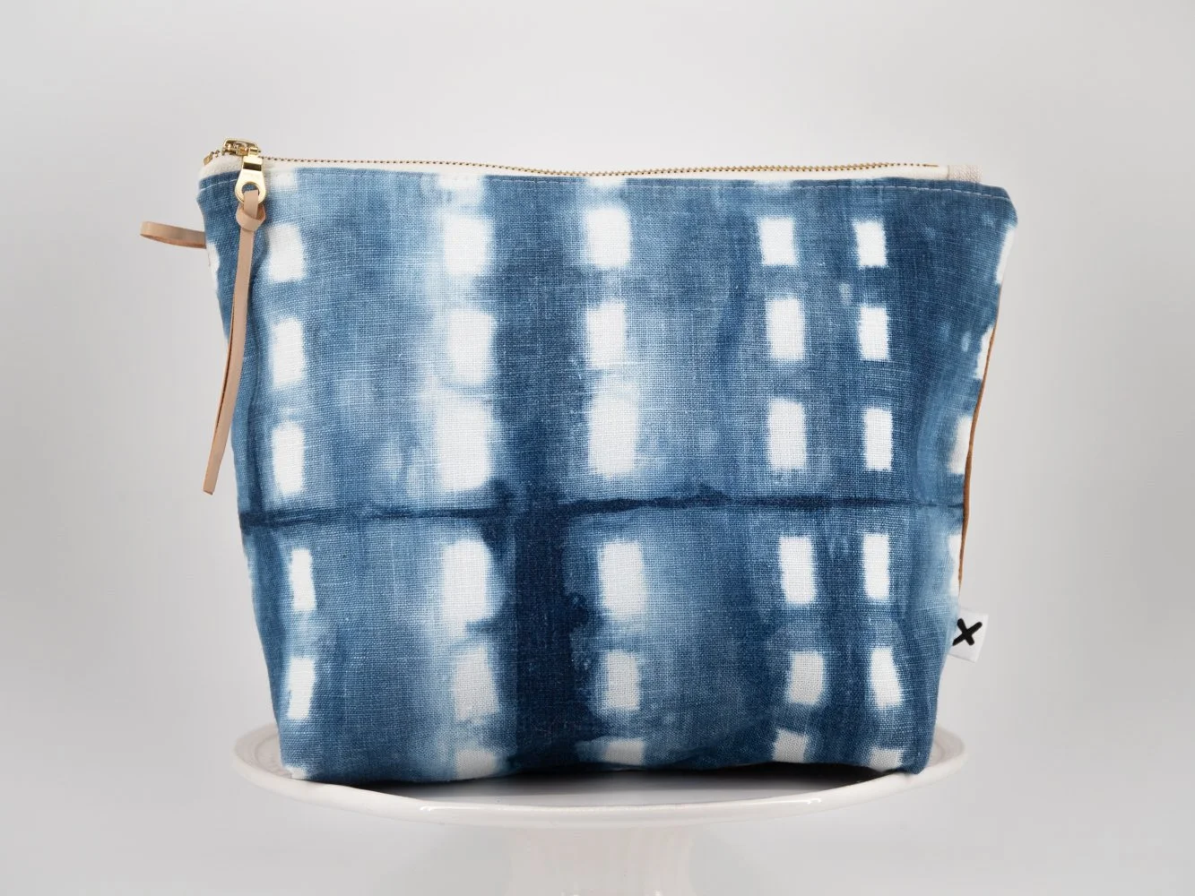 large zipper pouch shibori grid
