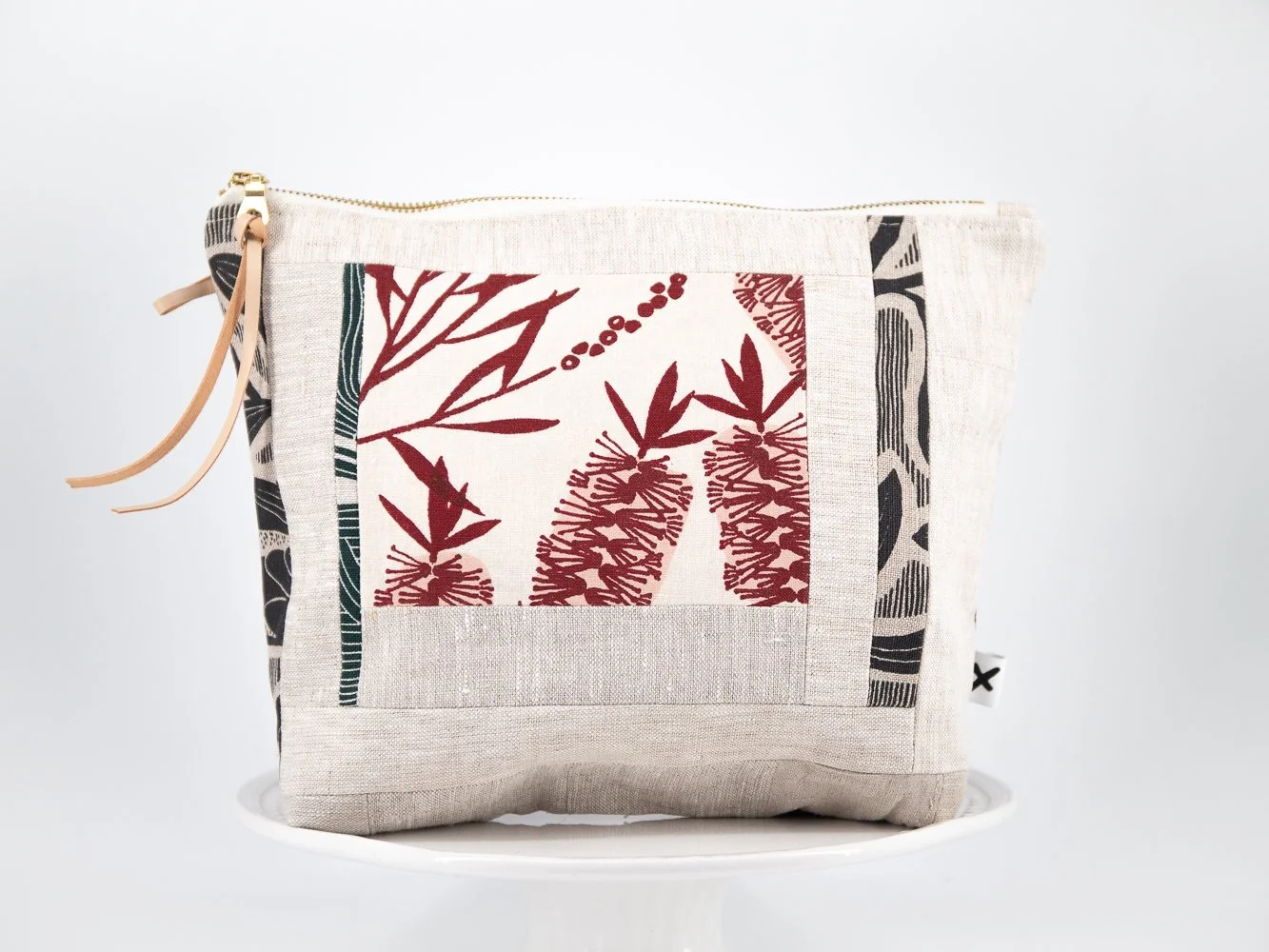 large zipper pouch red bottle brush patch