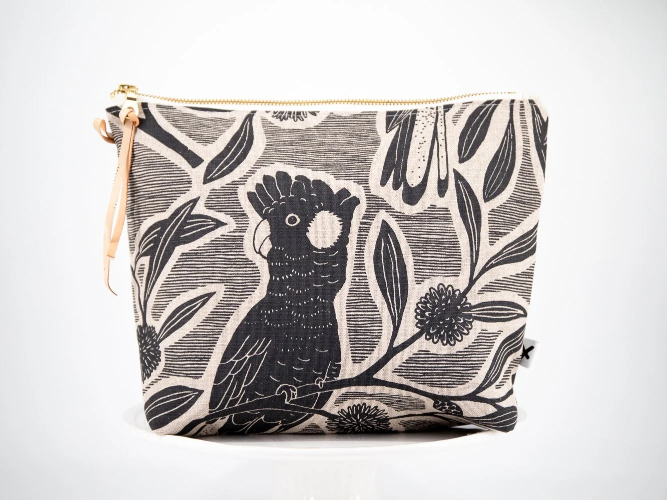 large zipper pouch black cockatoo