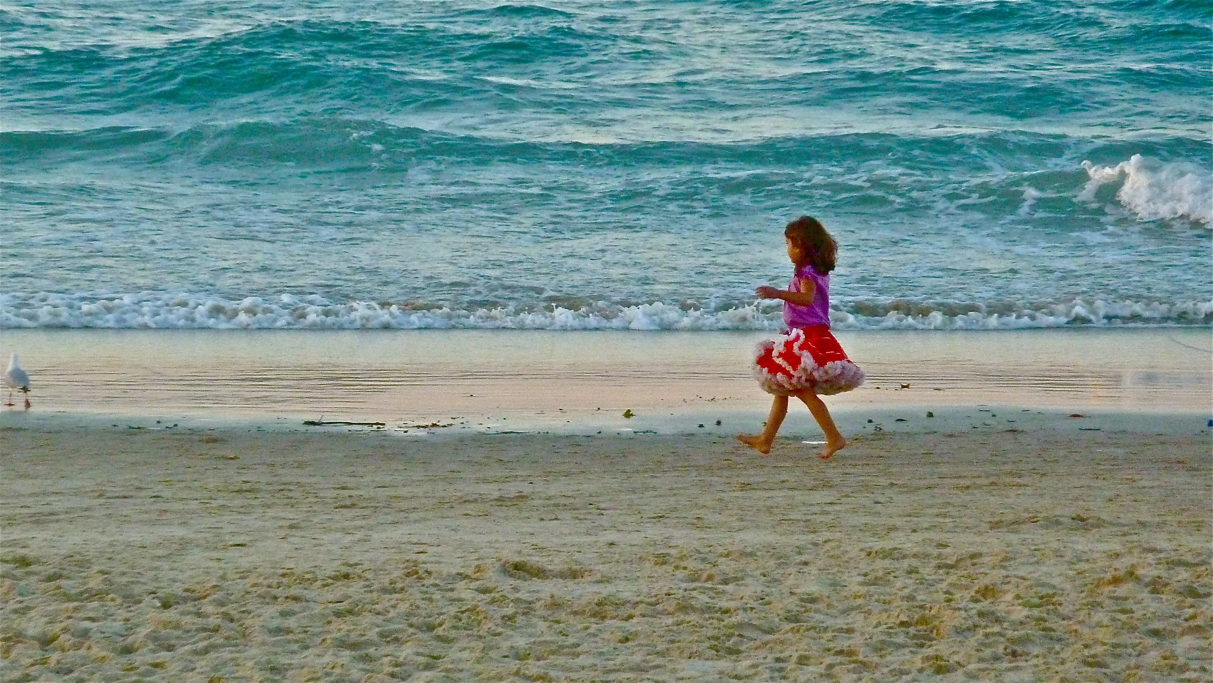 Oct: Girl and gull, Main Beach, Byron Bay, New South Wales