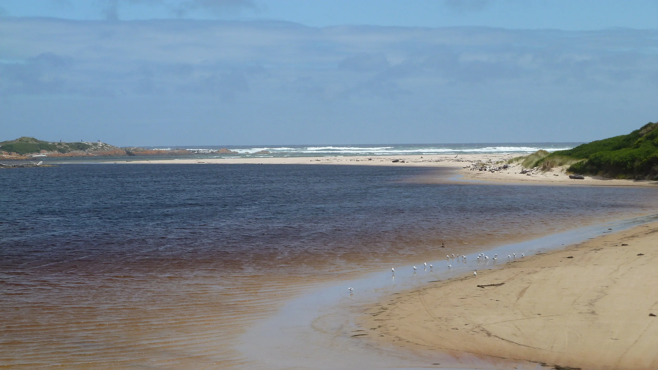 The mouth of the Arthur River and the ocean