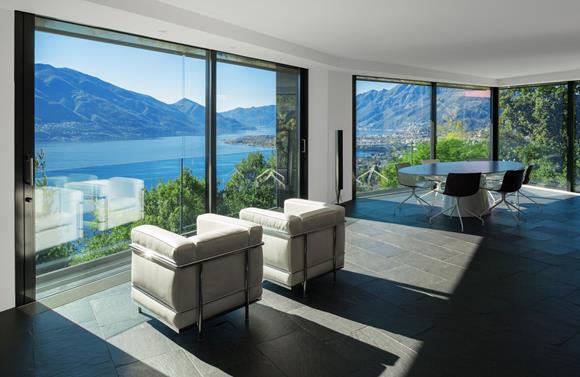 Living room, Luxury design villa in Ticino, Switzerland for sale