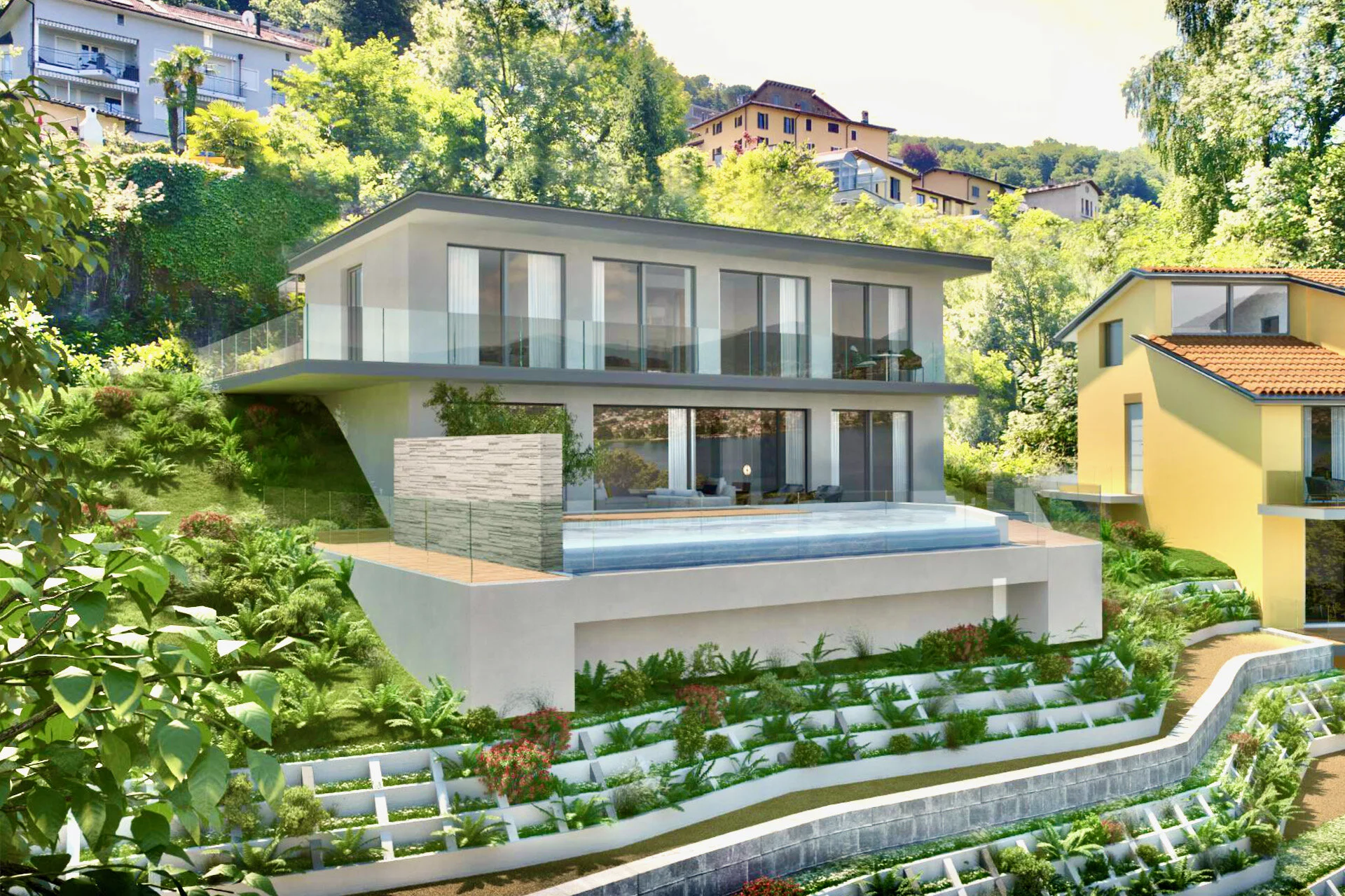 Erstbezug in Montagnola mit Panorama - Neue & moderne Villa mit Pool & Seeblick