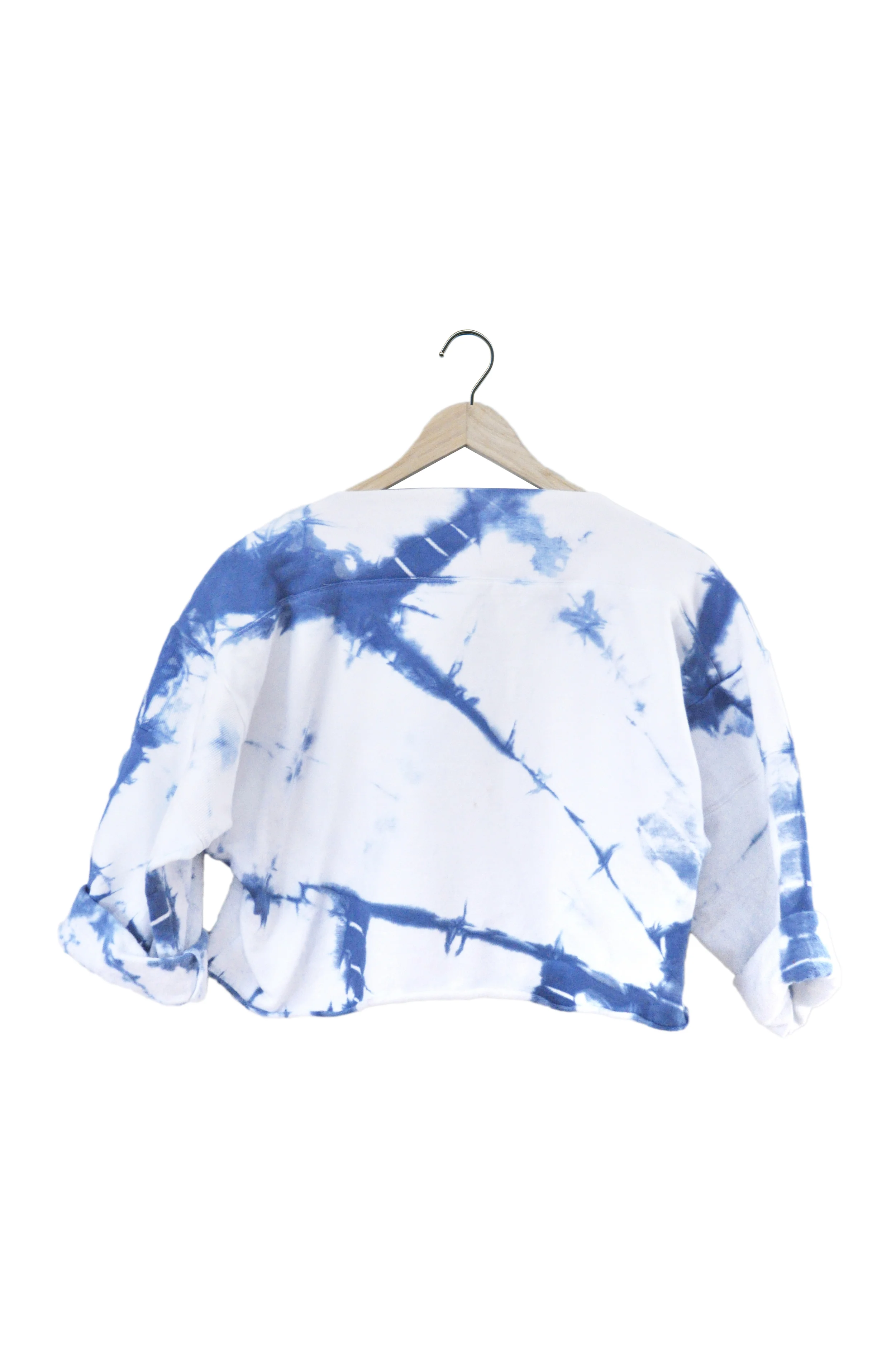 womens shibori dyed crop sweatshirt with commune appliqué