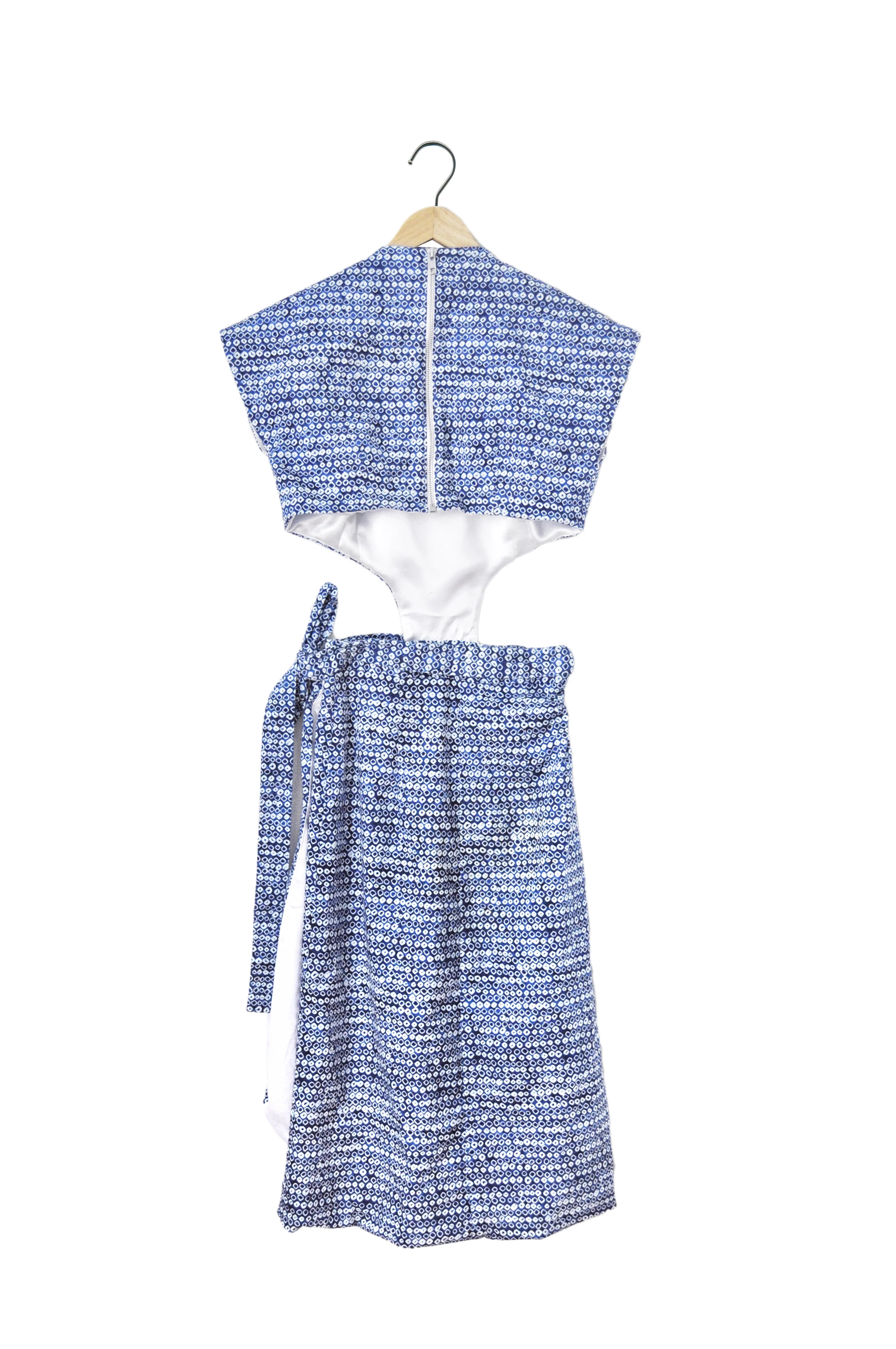 womens indigo circle pattern midi wrap dress with cutout