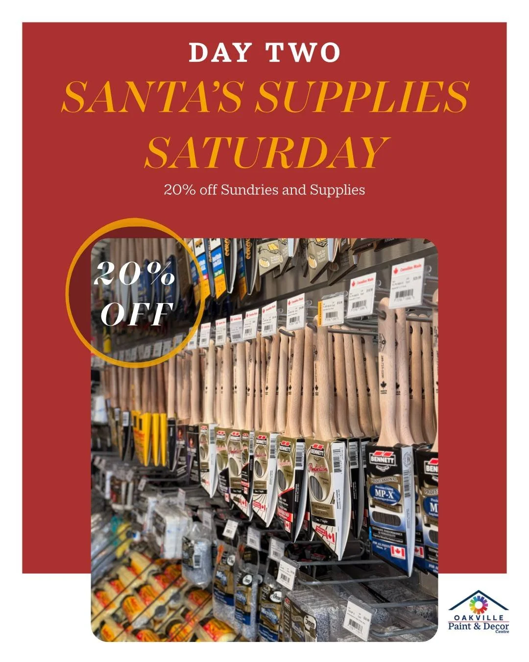 Thank you for checking in on Day 2 of the 12 Days of Christmas at Oakville Paint &amp; Decor Centre. Come on in for 20% off all supplies and sundries for your current or upcoming project!
.
.
.
#sale #christmas #12daysofchristmas #paintbrush #homeren