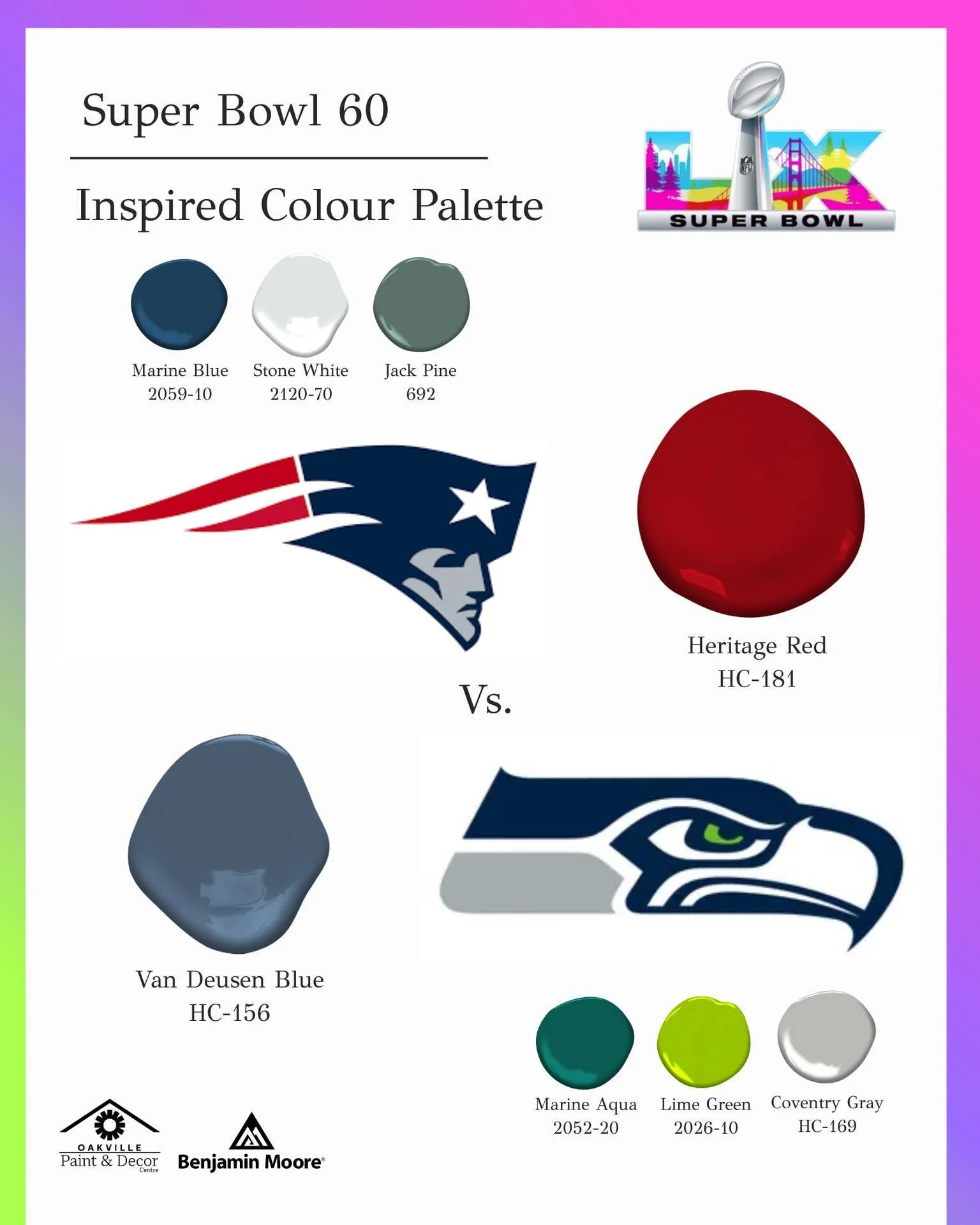 Super Bowl is here and it is time to choose your winner! Who do you think will win the title, New England Patriots or Seattle Seahawks, and which Benjamin Moore colour will be the favourite of the palette. Let us know your choices in the comments.
.

