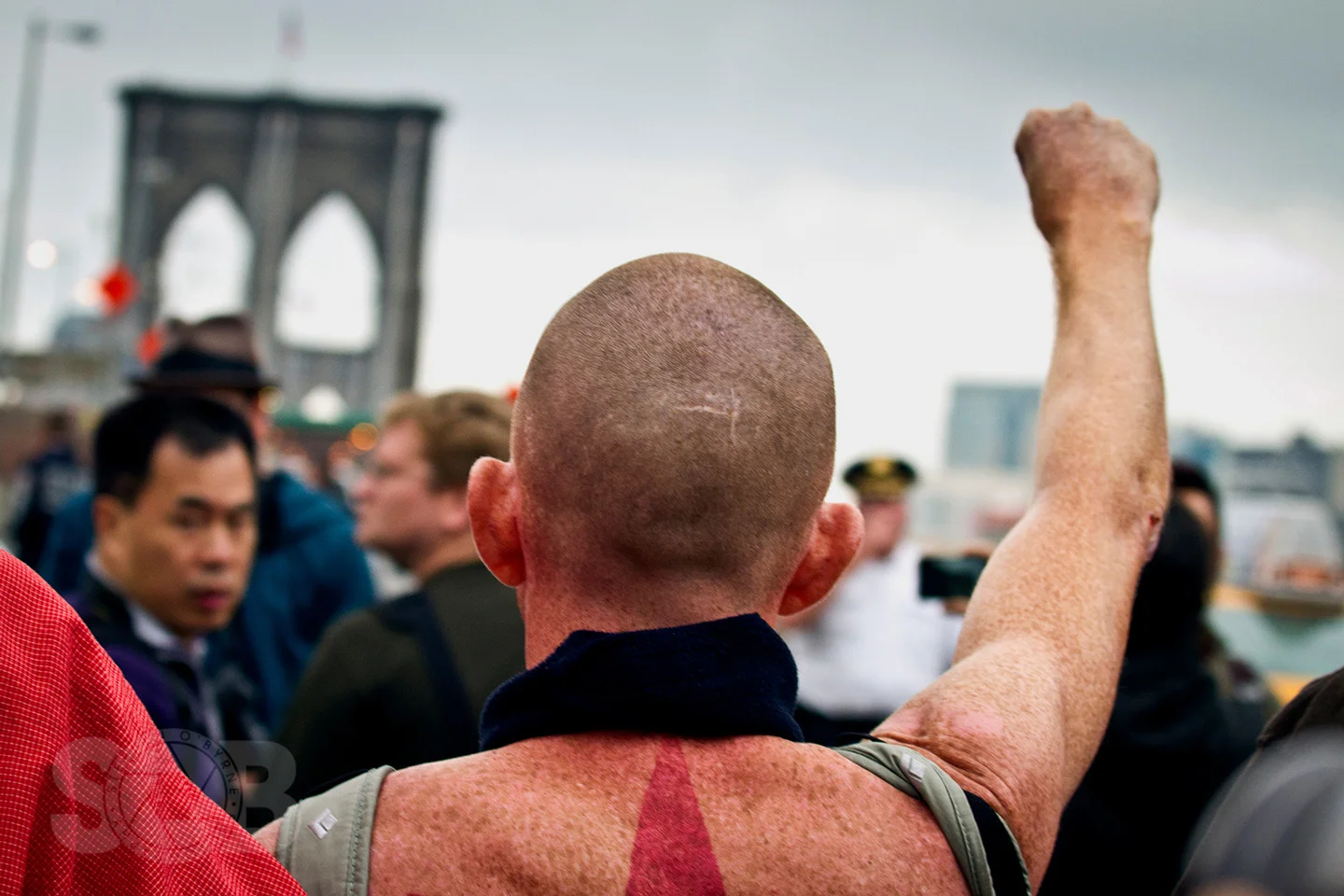Marching onto the Brooklyn Bridge, October 1, 2011.