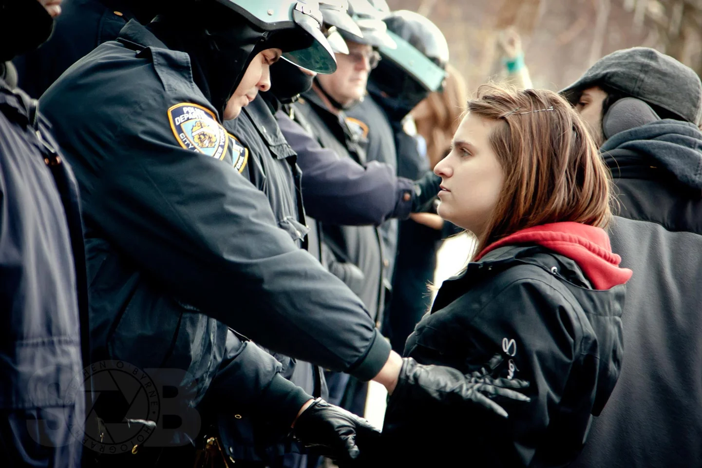 Police form wall outside Winter Garden to keep protesters out, December 12, 2011.