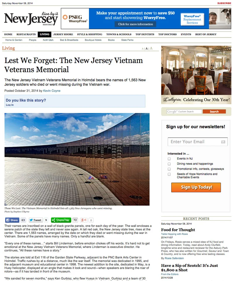 New Jersey Monthly November 2014 on-line issue of the magazine.