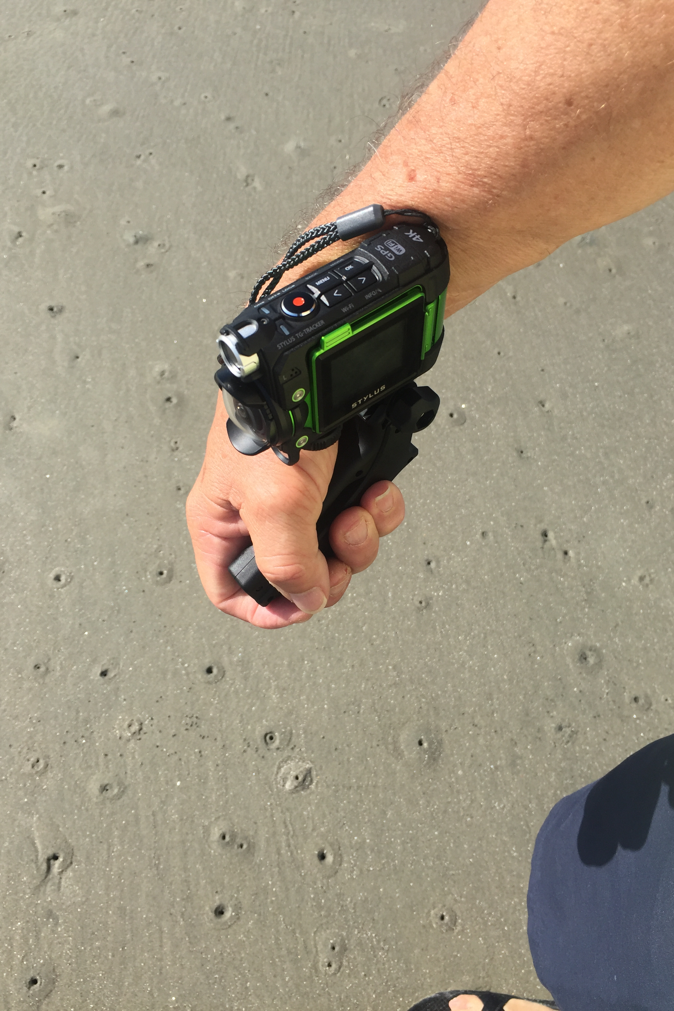 Holding the Tracker with the grip in this fashion allows you to video what's in front of you somewhat surreptitiously.