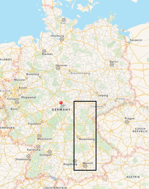 The area in Germany where my trip is concentrated.