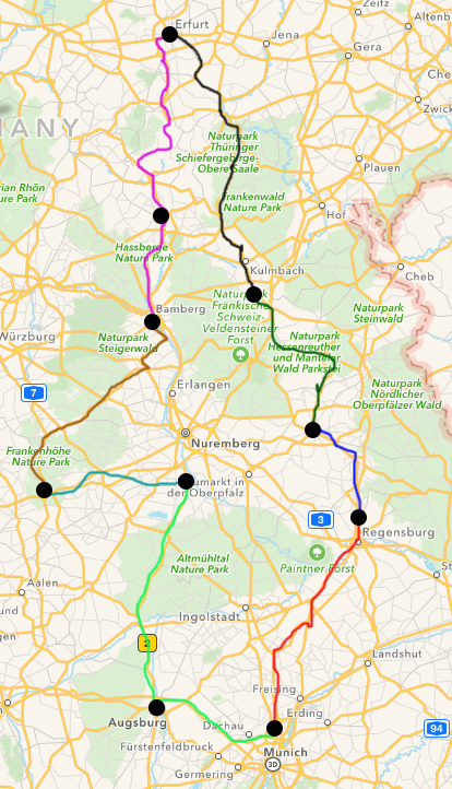 My general travel plans going counter clockwise from the Munich Airport in the south.