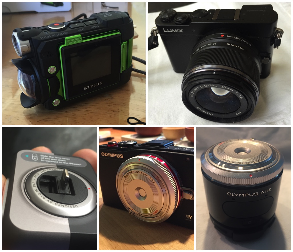 Olympus Tough TG-Tracker, Panasonic GM-5, DXO One, Olympus EPL-6, and the Olympus Air