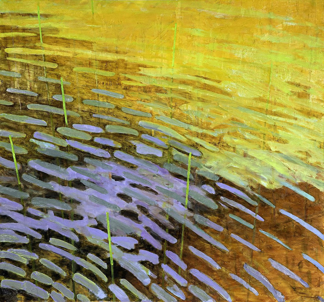   From Wading; Yellow   Oil on polyester 20 × 21 ½ inches 51 × 55cm 2022 - 2024 