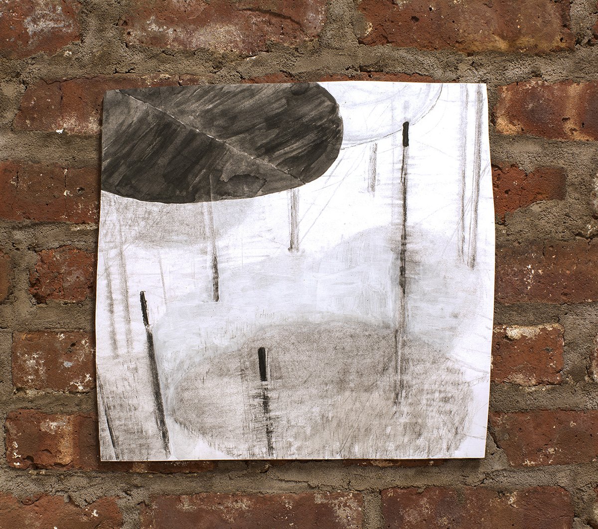   Untitled Drawing 2   Charcoal, ink and gesso on paper Irregularly shaped approximately 13 x 13 ½ inches 2021 