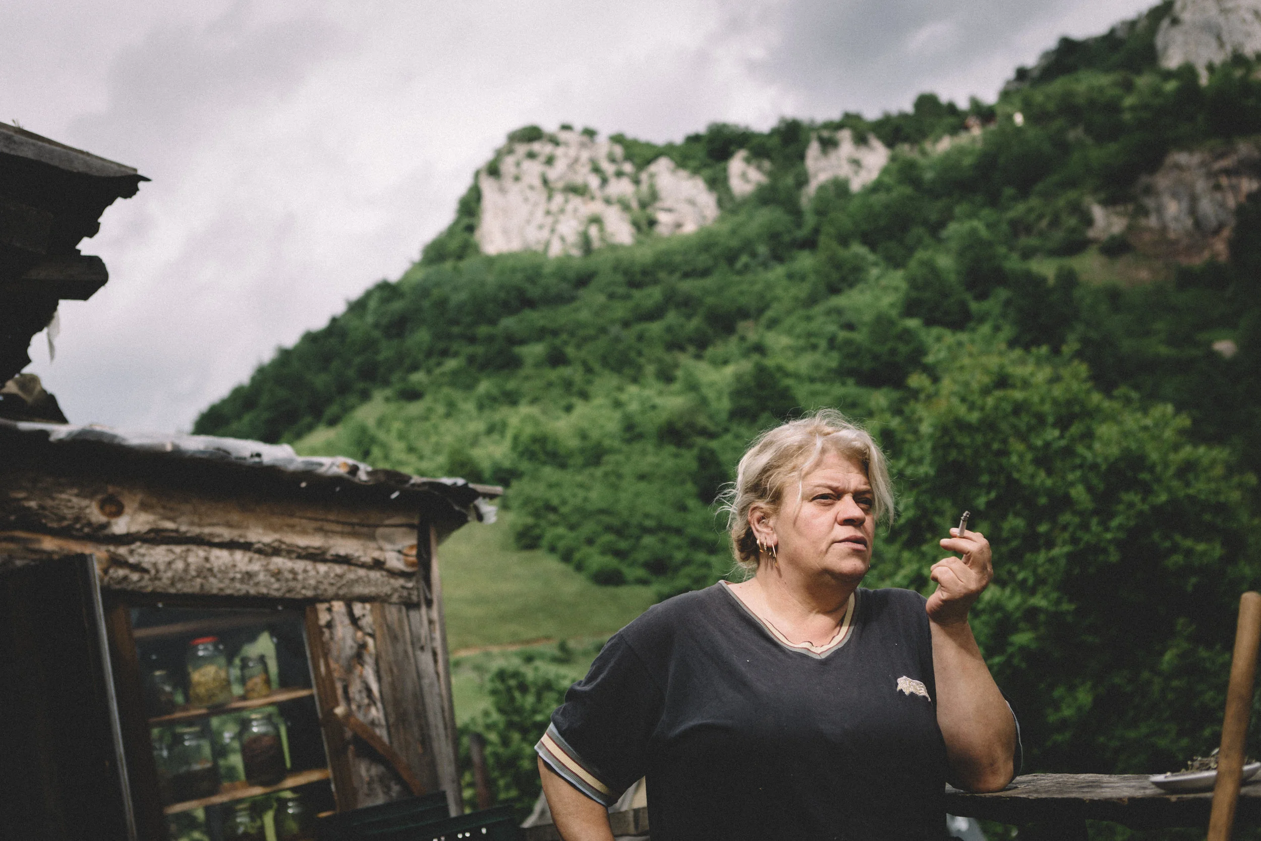  Leila, does not permanently live in the mountains, but comes often to spent time and help Dragan with his many tasks.  Sarajevo, Bosnia, 2017. 