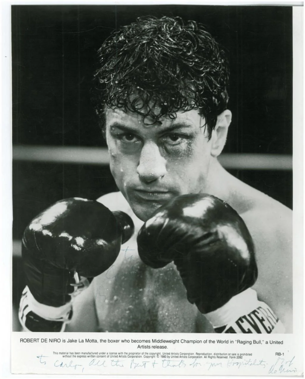 Foto di scena di Robert De Niro dedica: "To Carlo, all the best + thanks for your hospitality."