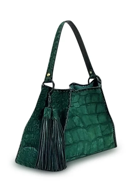 Abbe Tote Handbag Forest Green Genuine Crocodile