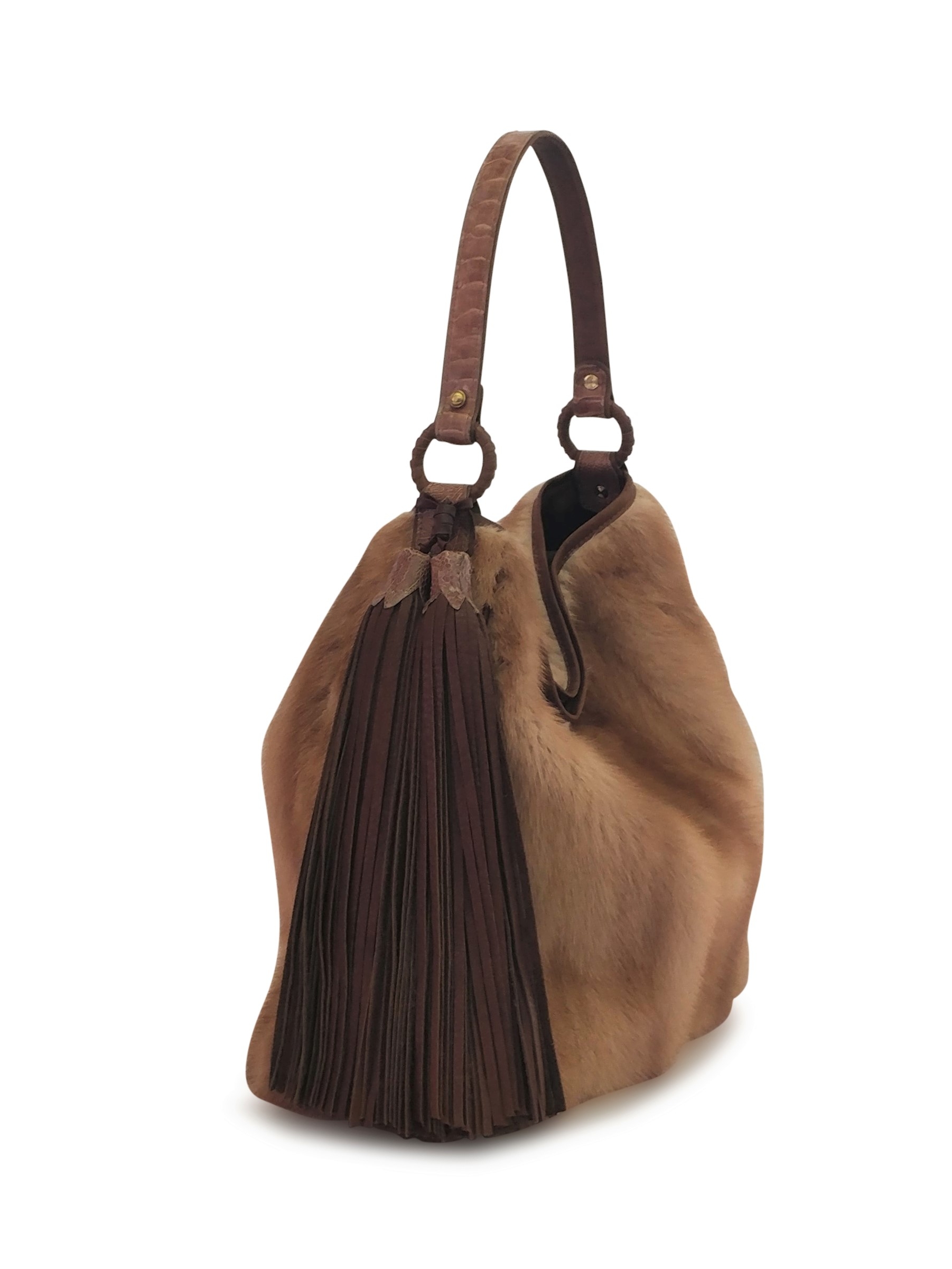 Grace hobo mink ostrich shoulder bag tassel