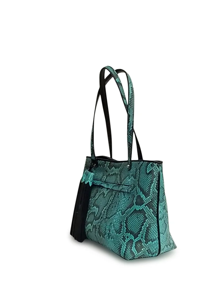 Anthony Luciano custom Olivia Tote (sm) - Turq/Black Python