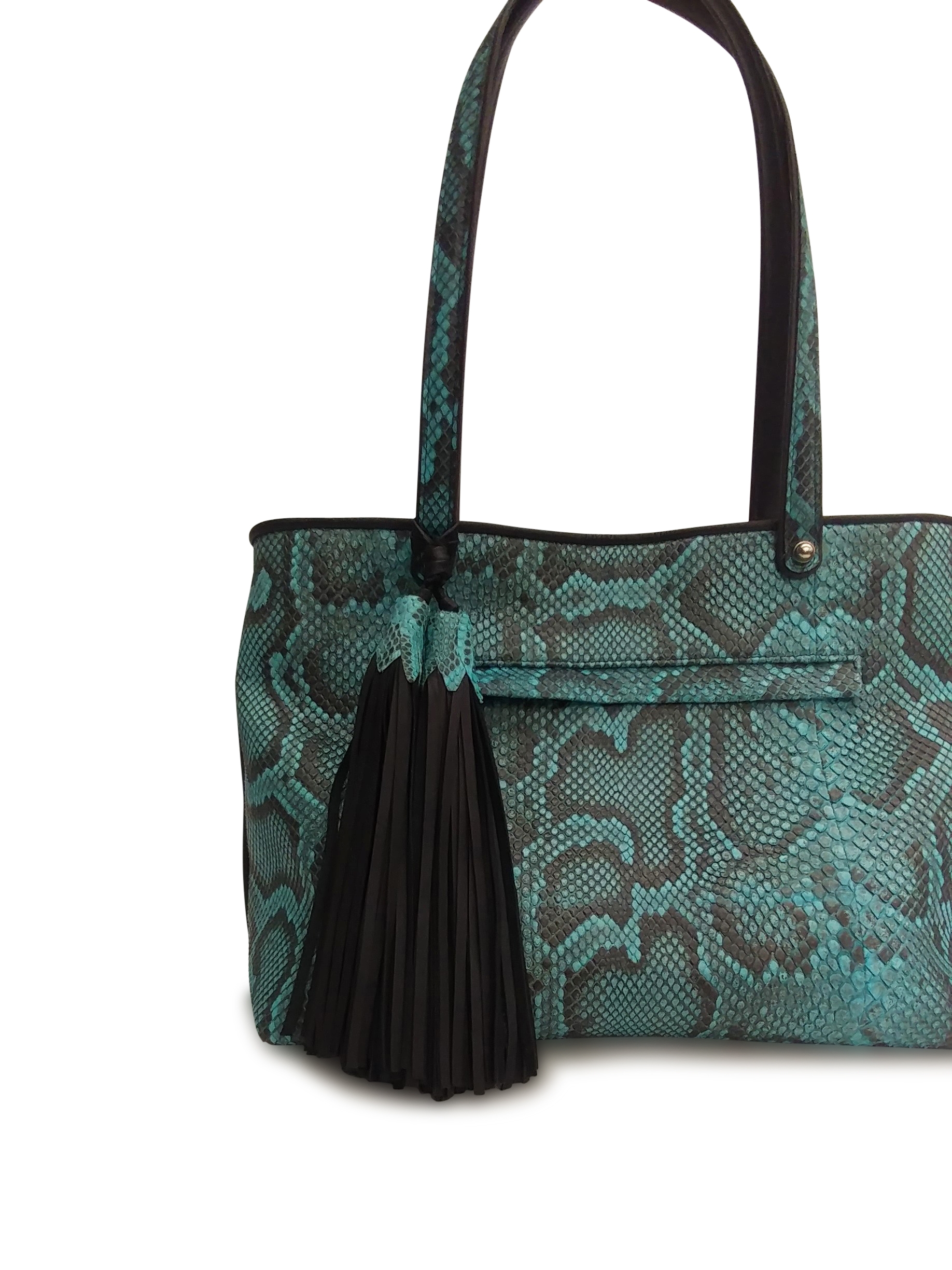 Anthony Luciano custom Olivia Tote (sm) - Turq/Black Python