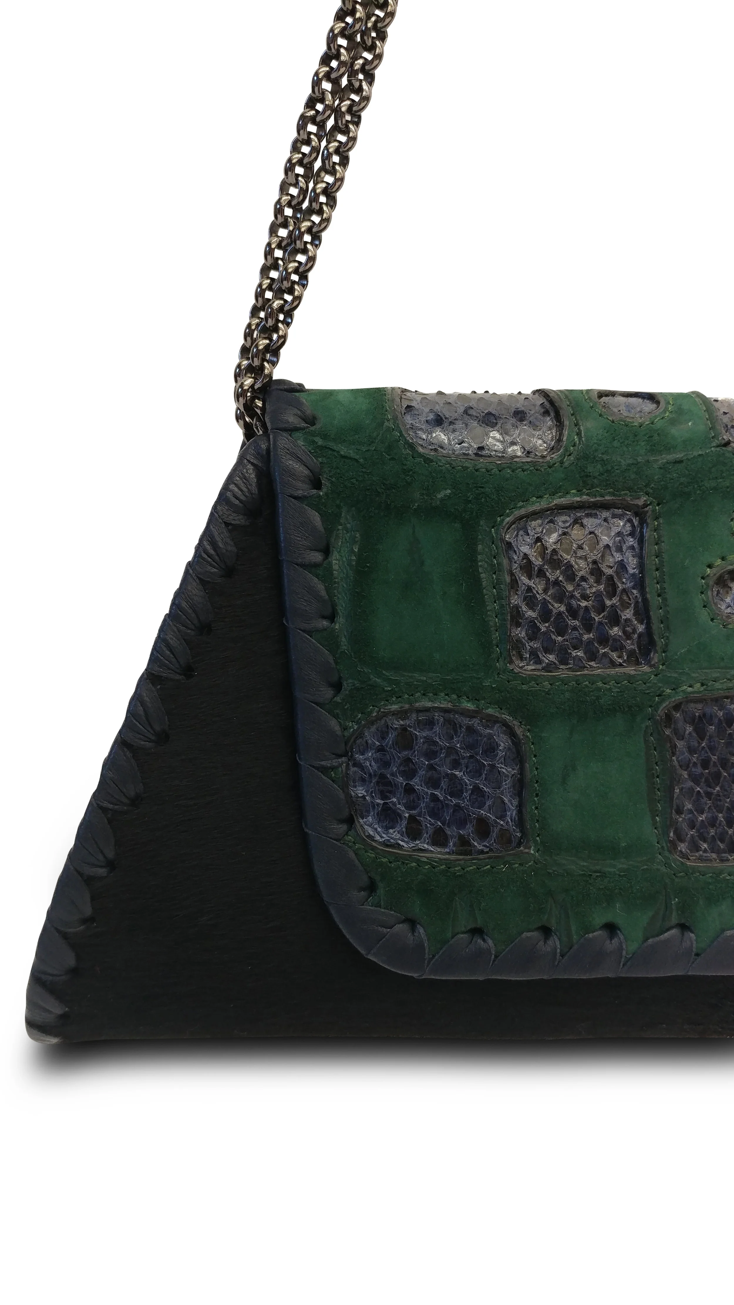 Anthony Luciano custom Baguette Convertible Clutch - Forest Croc/Navy Haircalf
